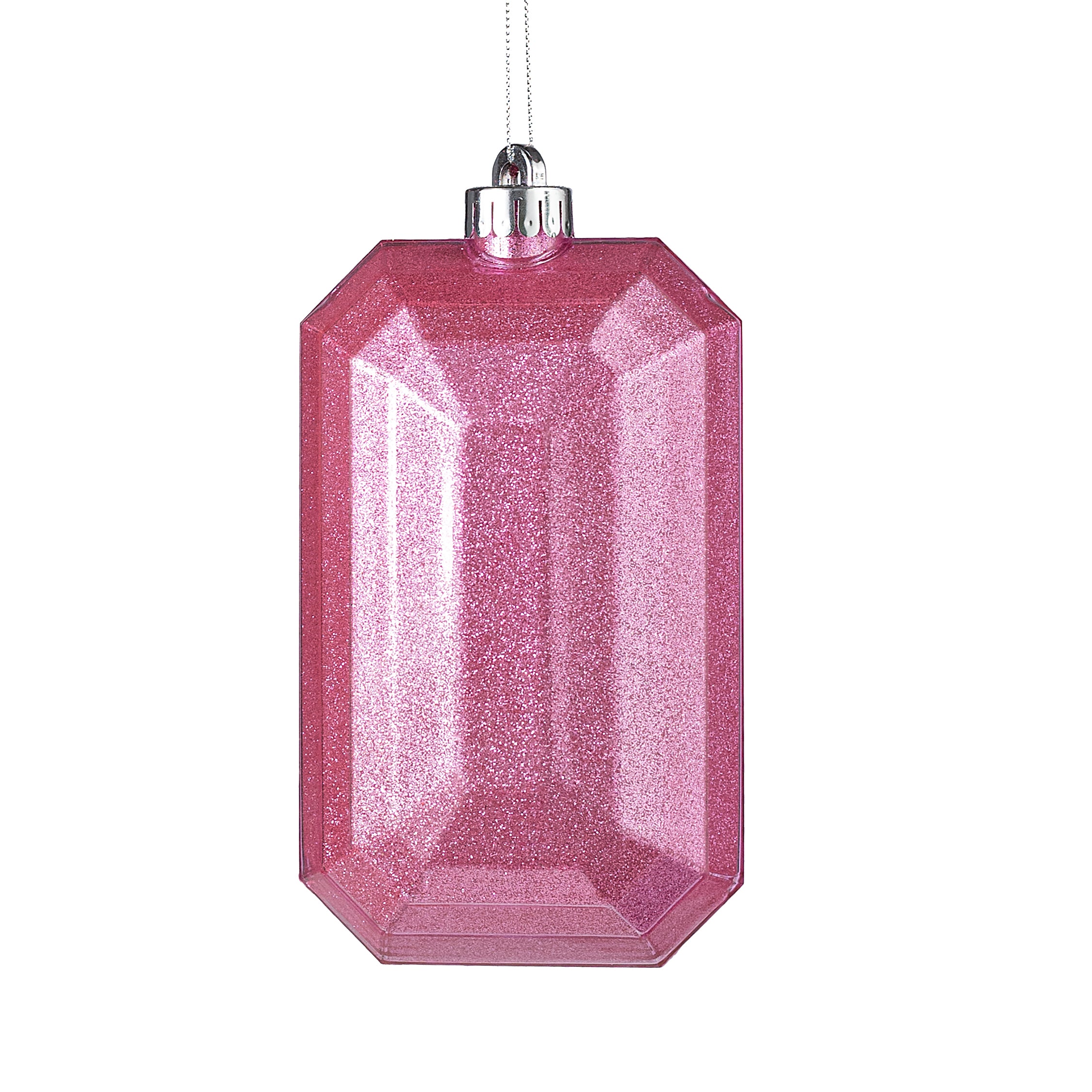 7" Rectangle Gem Ornament: Glitter Inside Pink