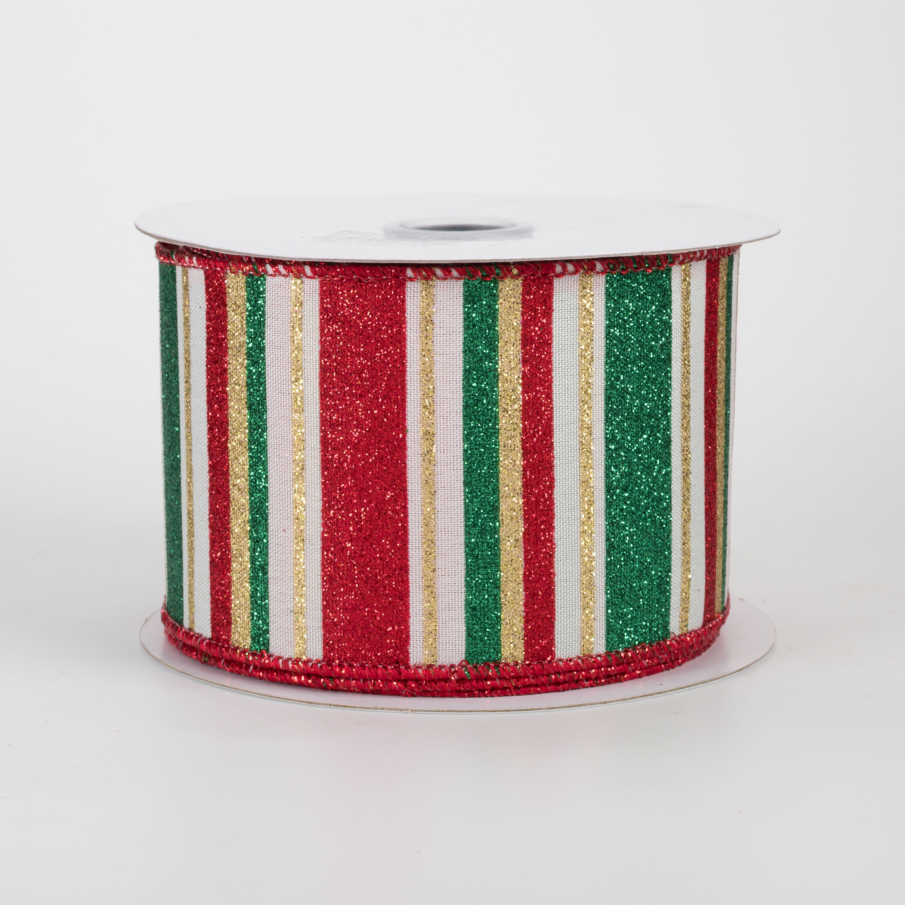2.5" Multi Glitter Stripes Ribbon: Traditional Christmas on Cream (10 Yards)