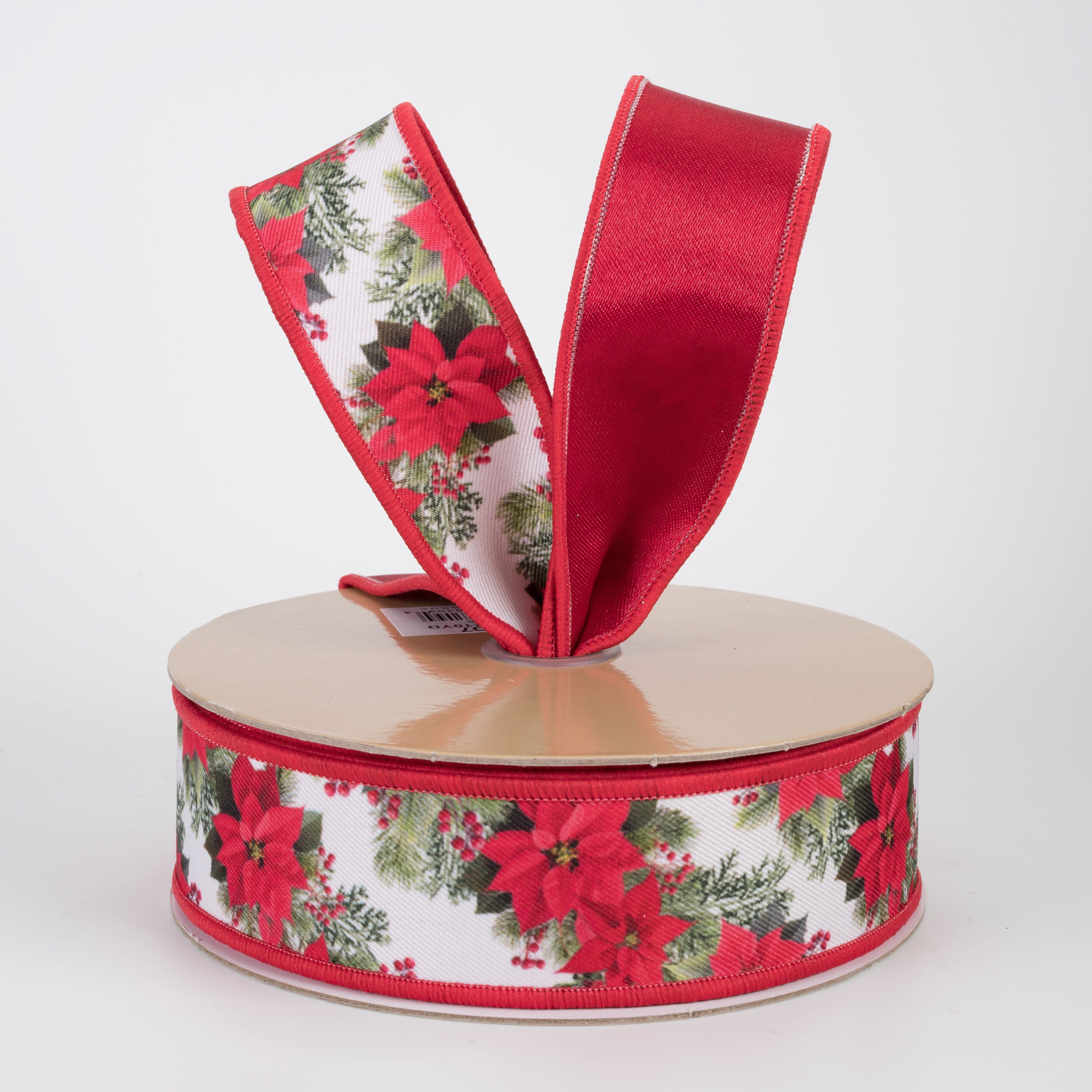 1.5" Double Sided Fused Poinsettia Garland Ribbon (10 Yards)