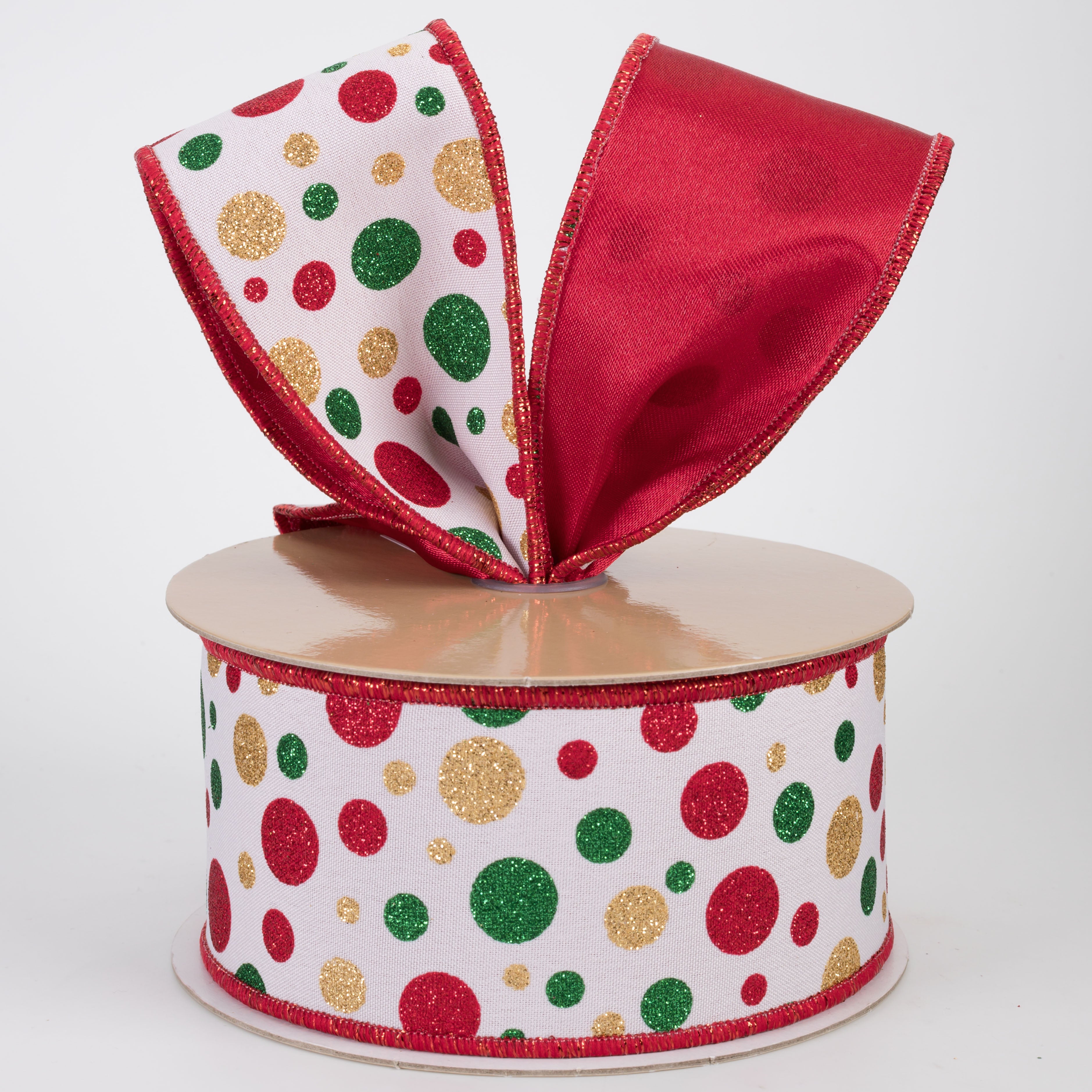 2.5" Double Sided Fused Multi Polka Dot Ribbon: Traditional Christmas (10 Yards)