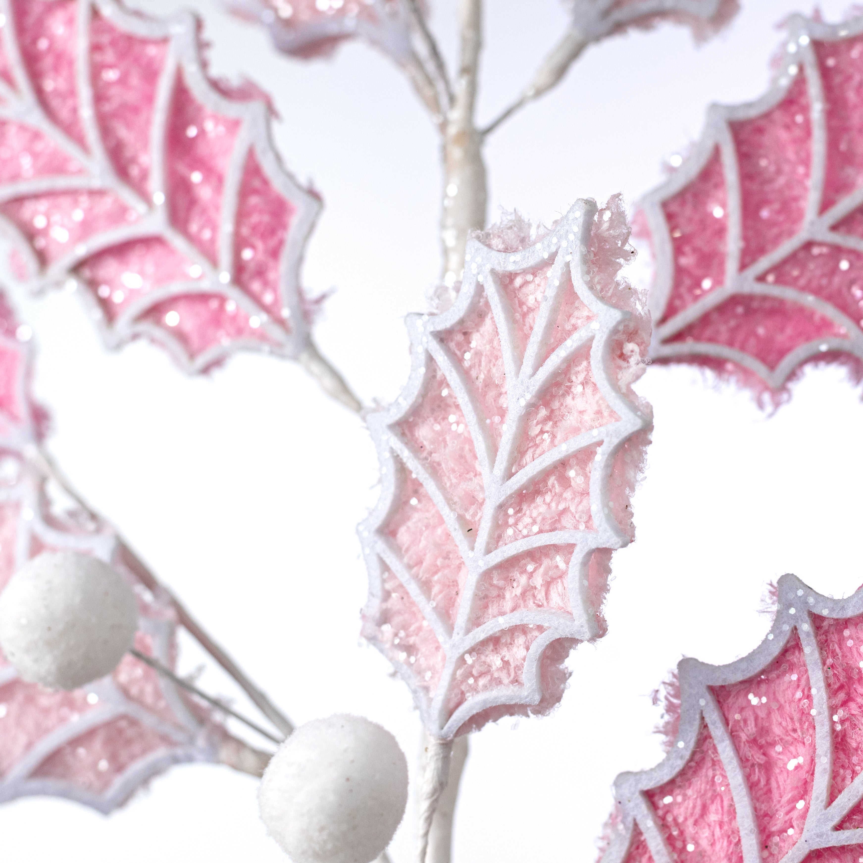 31" Holly Leaves & Balls Spray: Pink & White