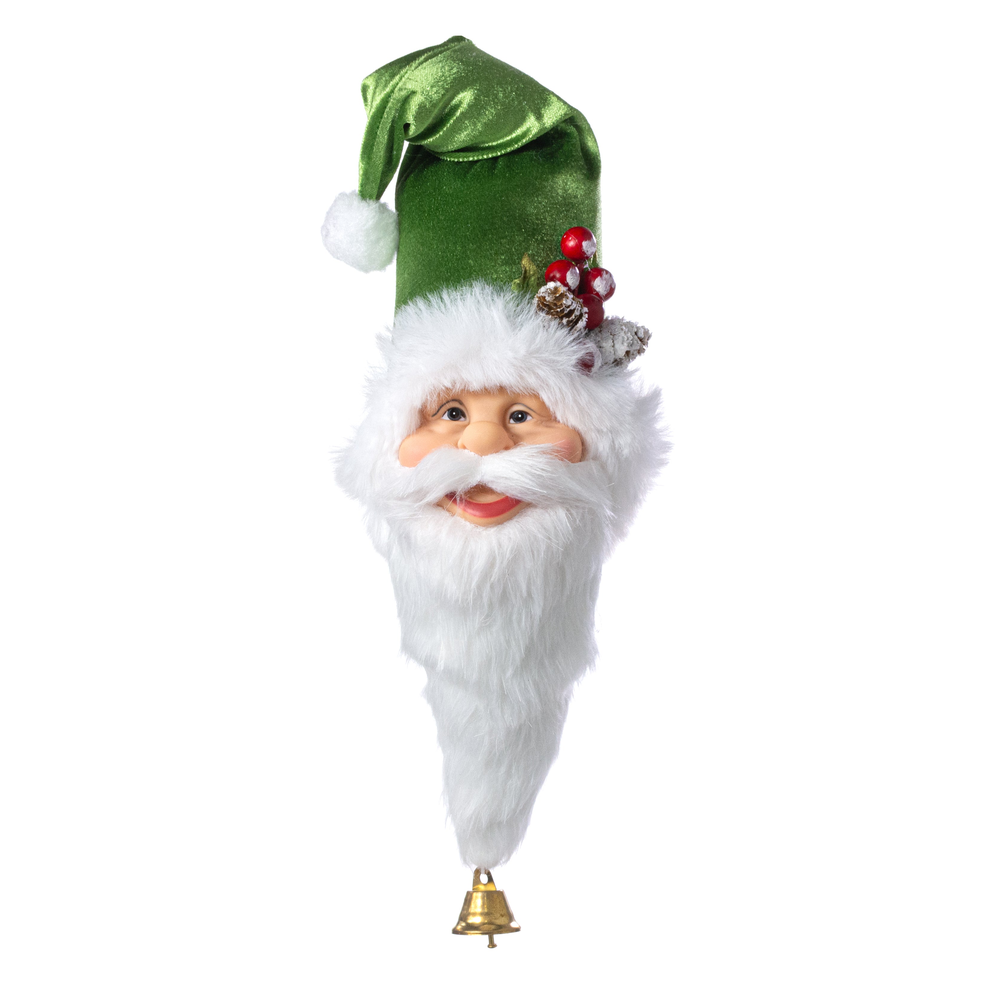 18" Velvet Hat Santa Face Ornament: Green