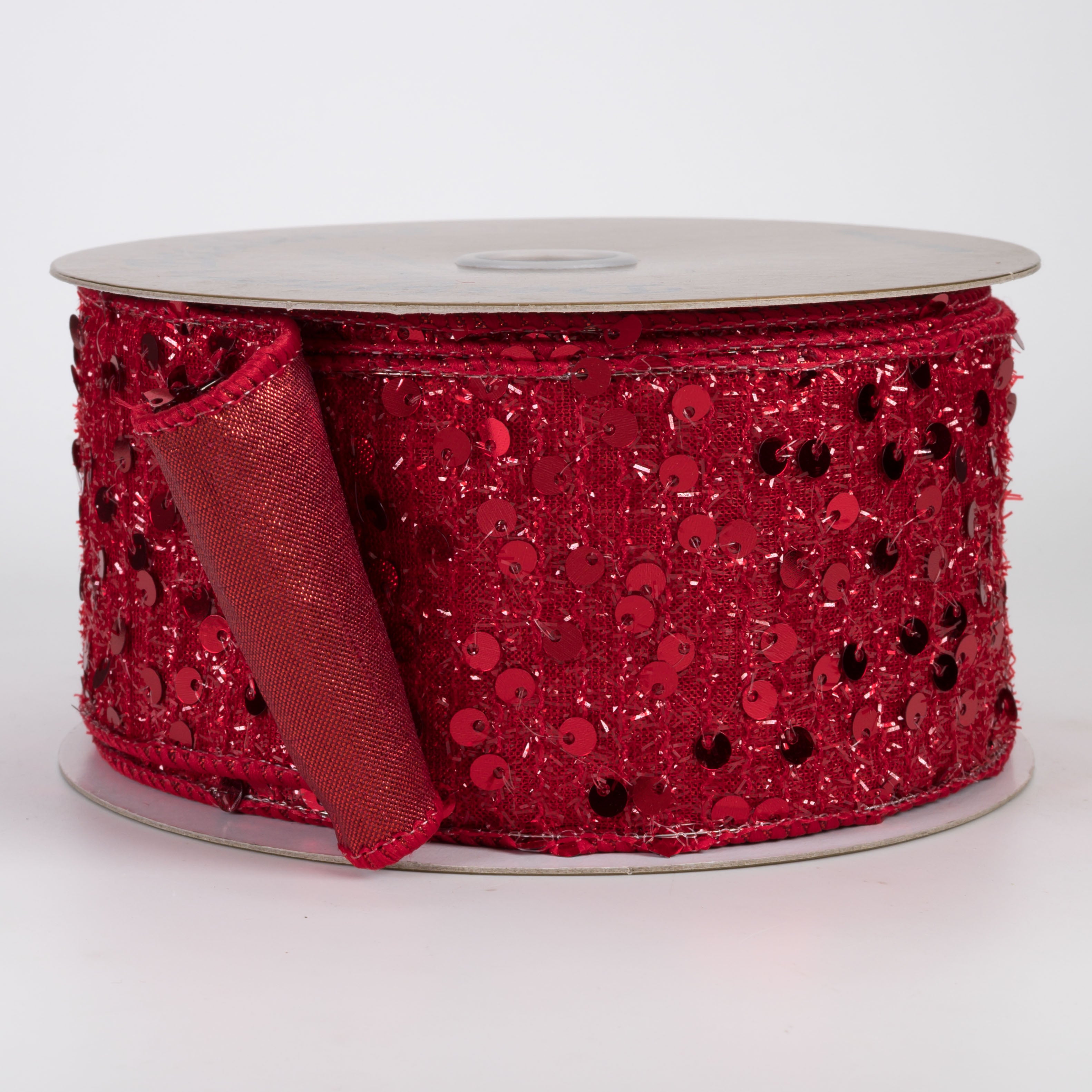 2.5" Designer Double Sided Spangle Sequin Ribbon: Red (10 Yards)