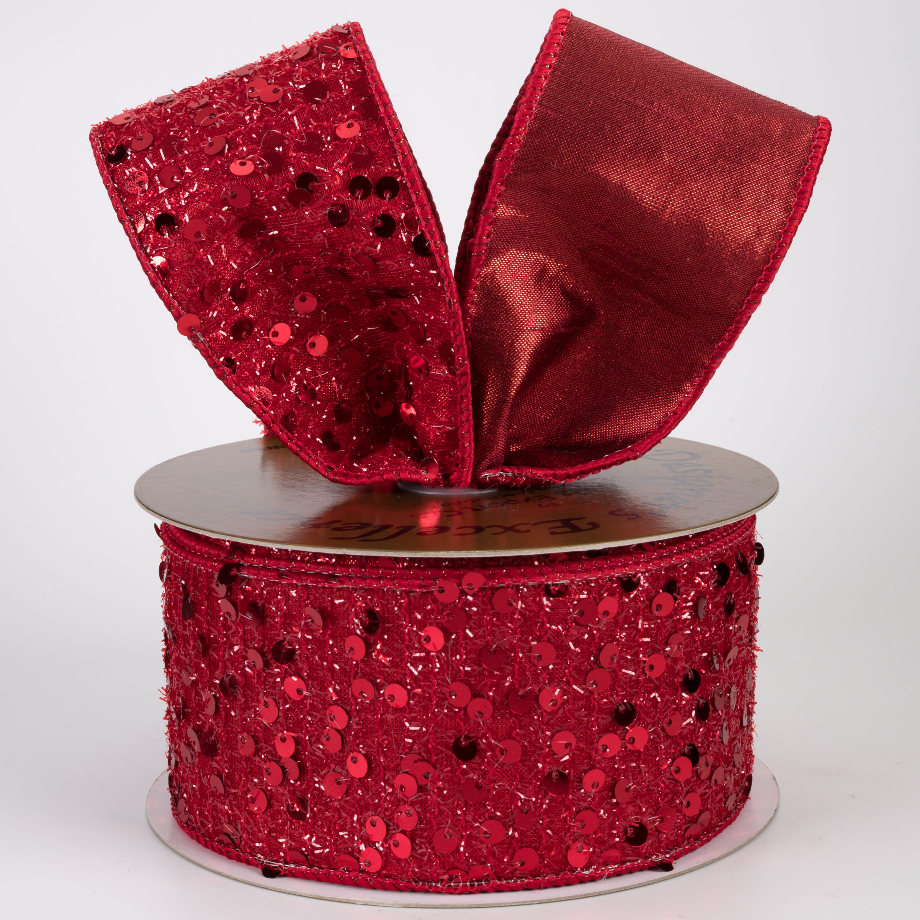 2.5" Designer Double Sided Spangle Sequin Ribbon: Red (10 Yards)