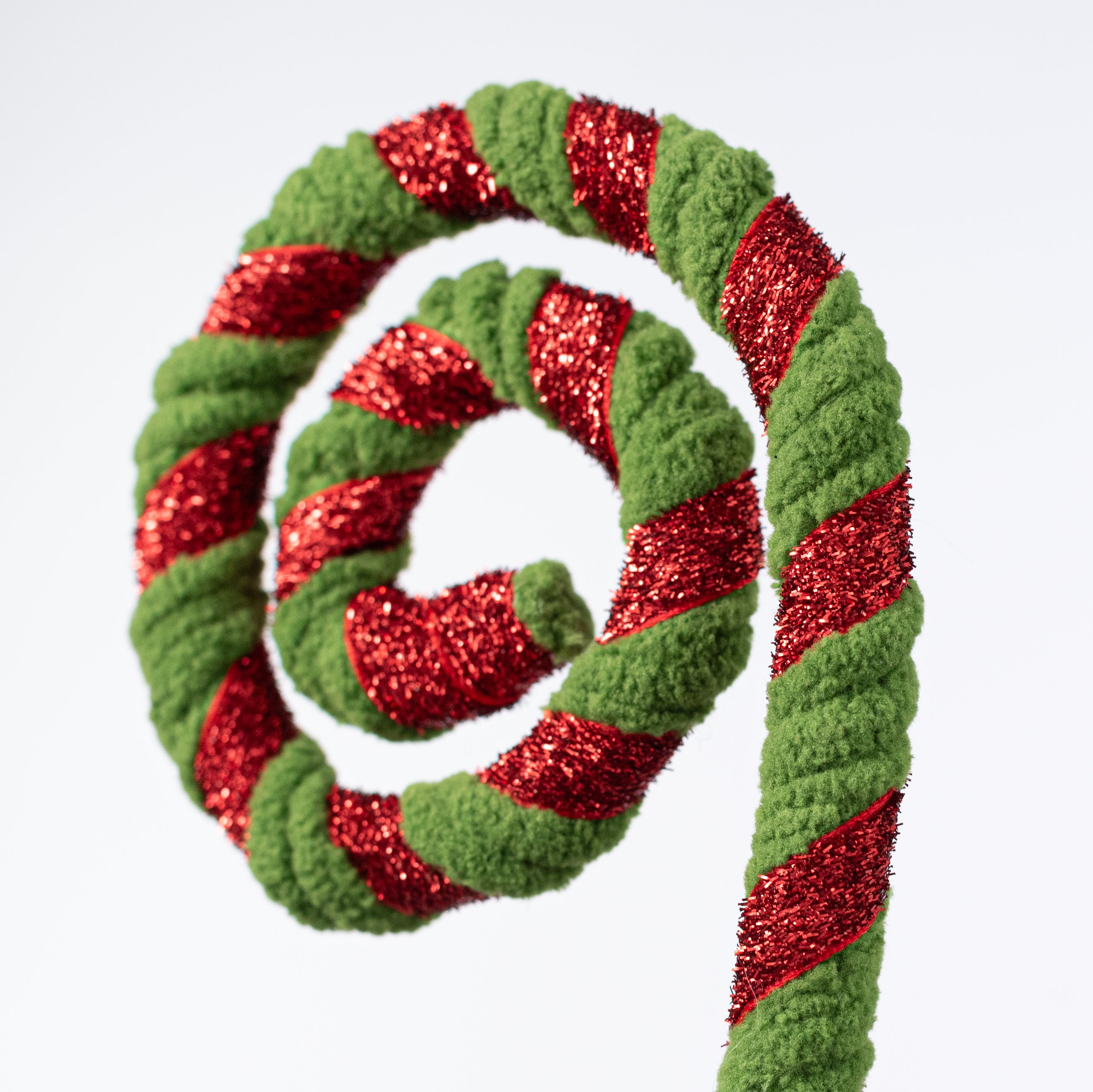 28" Chenille Stripes Curly Spray: Green & Red