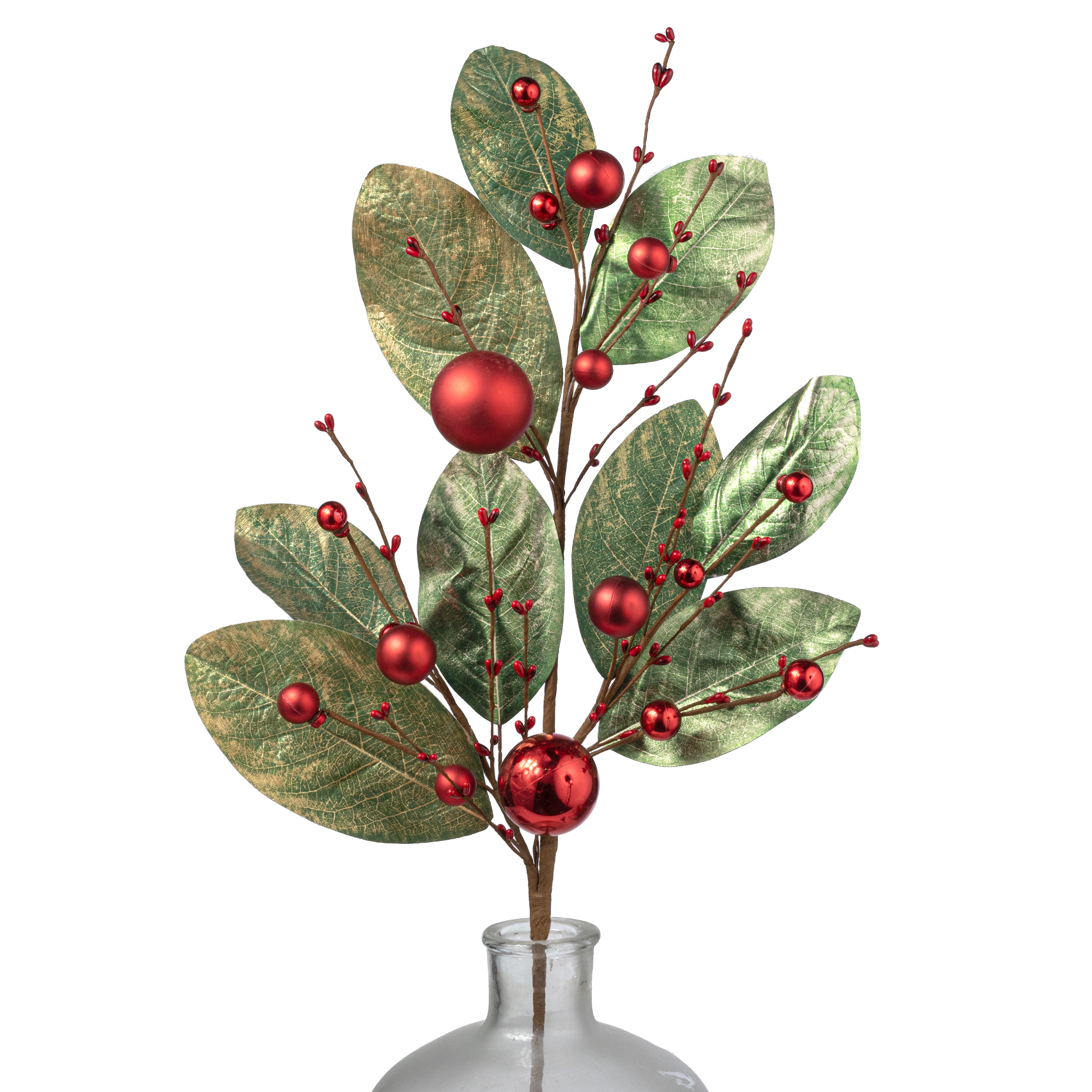32" Metallic Magnolia Leaves & Balls Spray