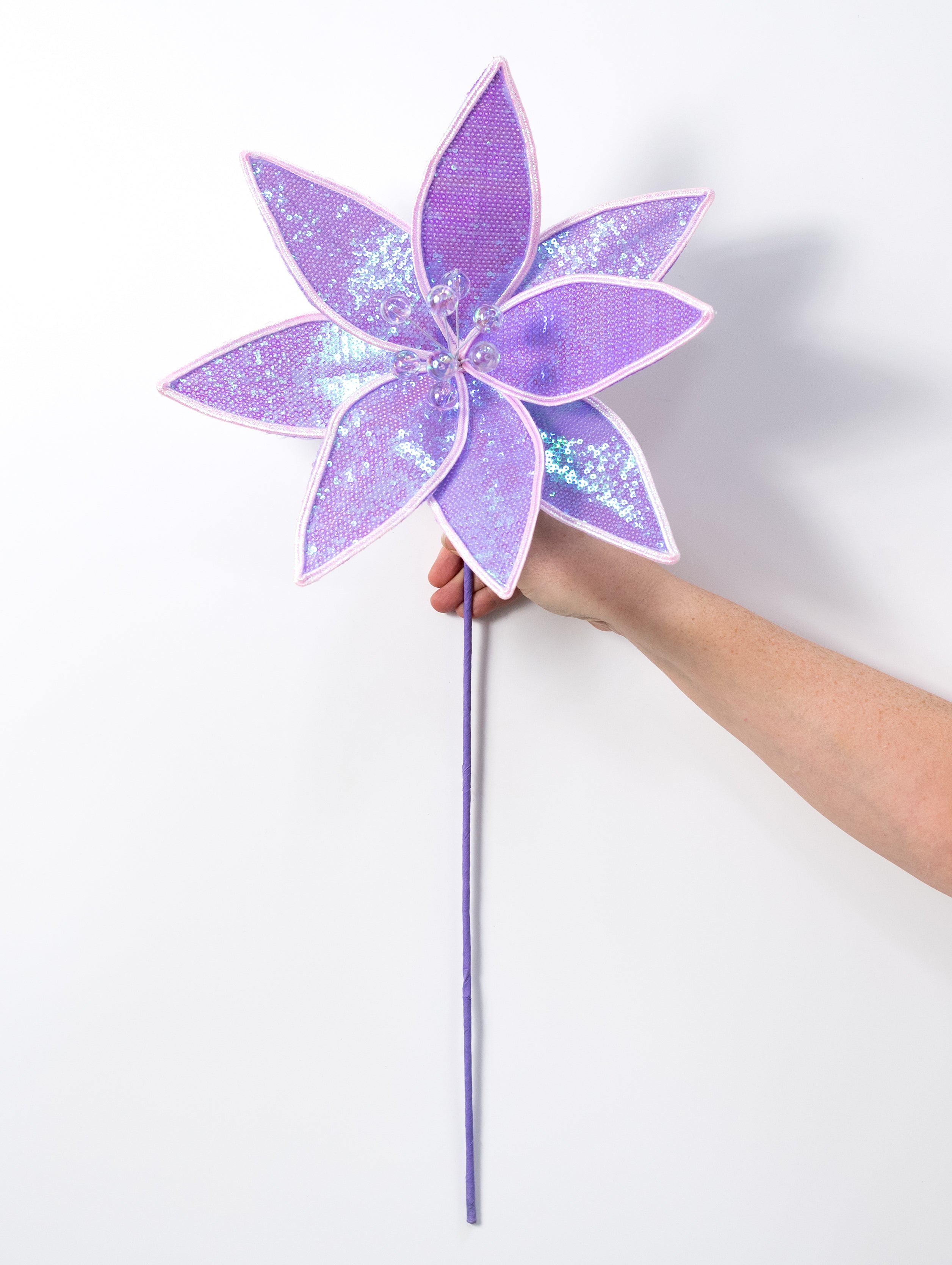 23" Iridescent Sequin Poinsettia Stem: Lavender