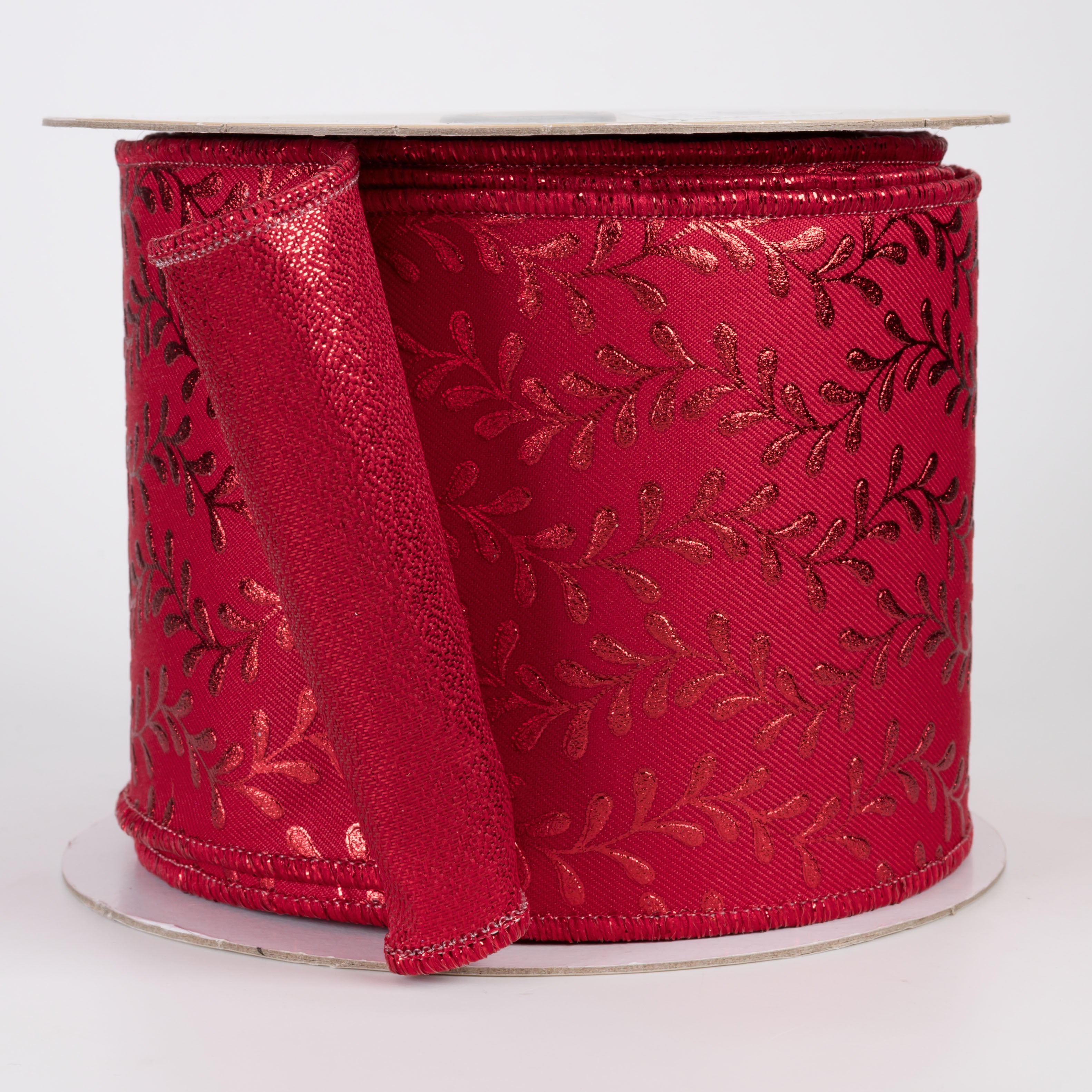 4" Double Sided Fused Foil Leaf Garland Ribbon: Red on Red (10 Yards)