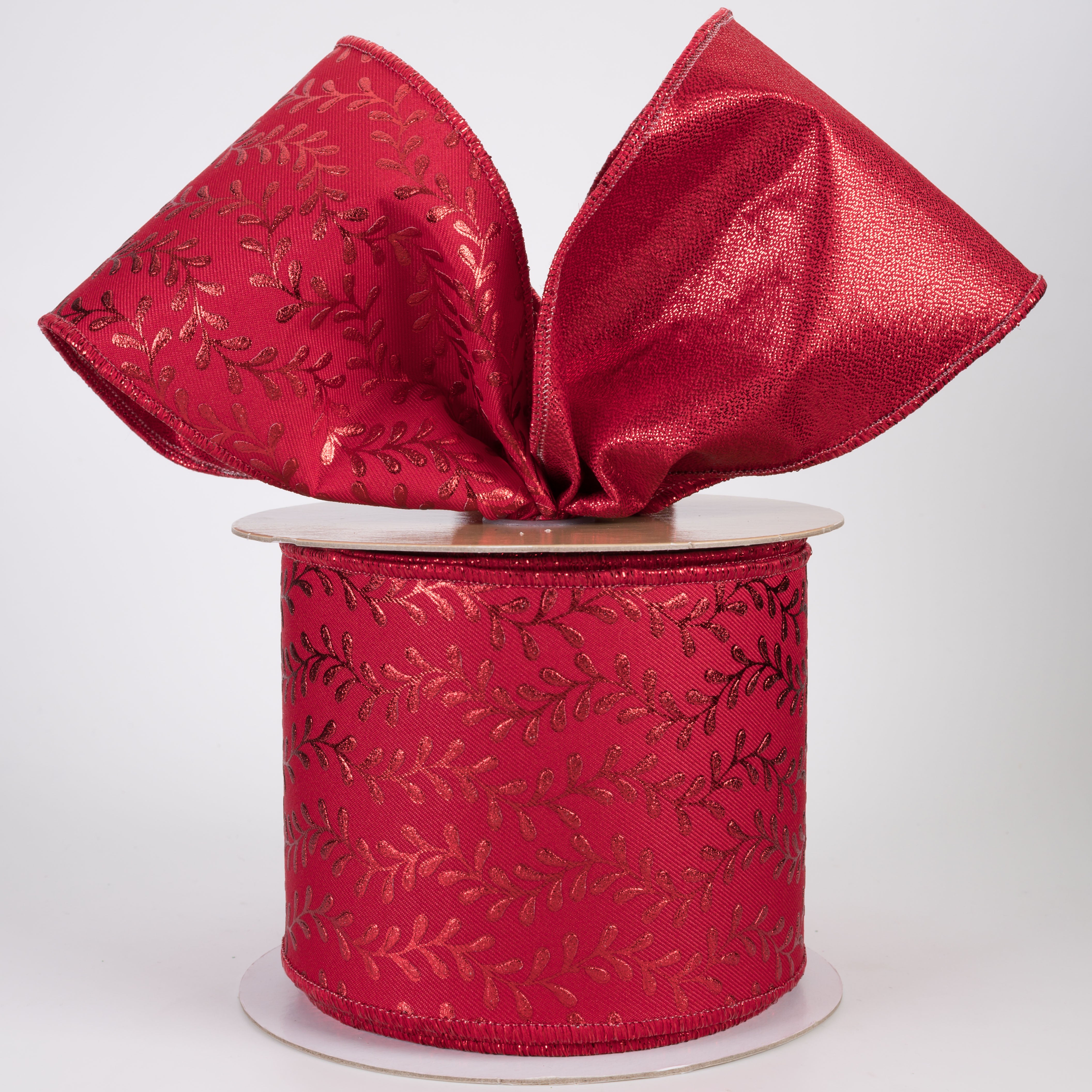 4" Double Sided Fused Foil Leaf Garland Ribbon: Red on Red (10 Yards)