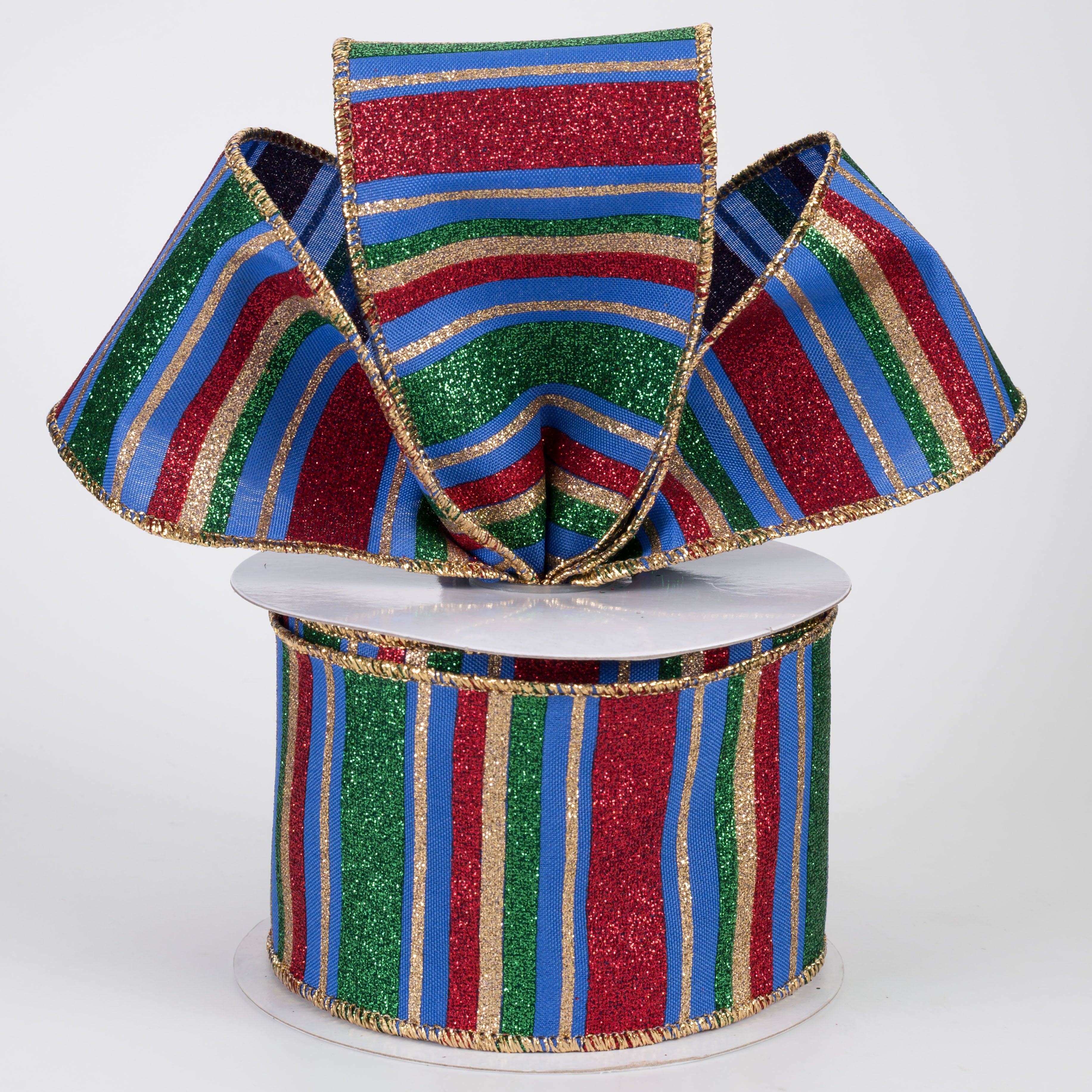 2.5" Multi Glitter Stripes Ribbon: Traditional Nutcracker (10 Yards)