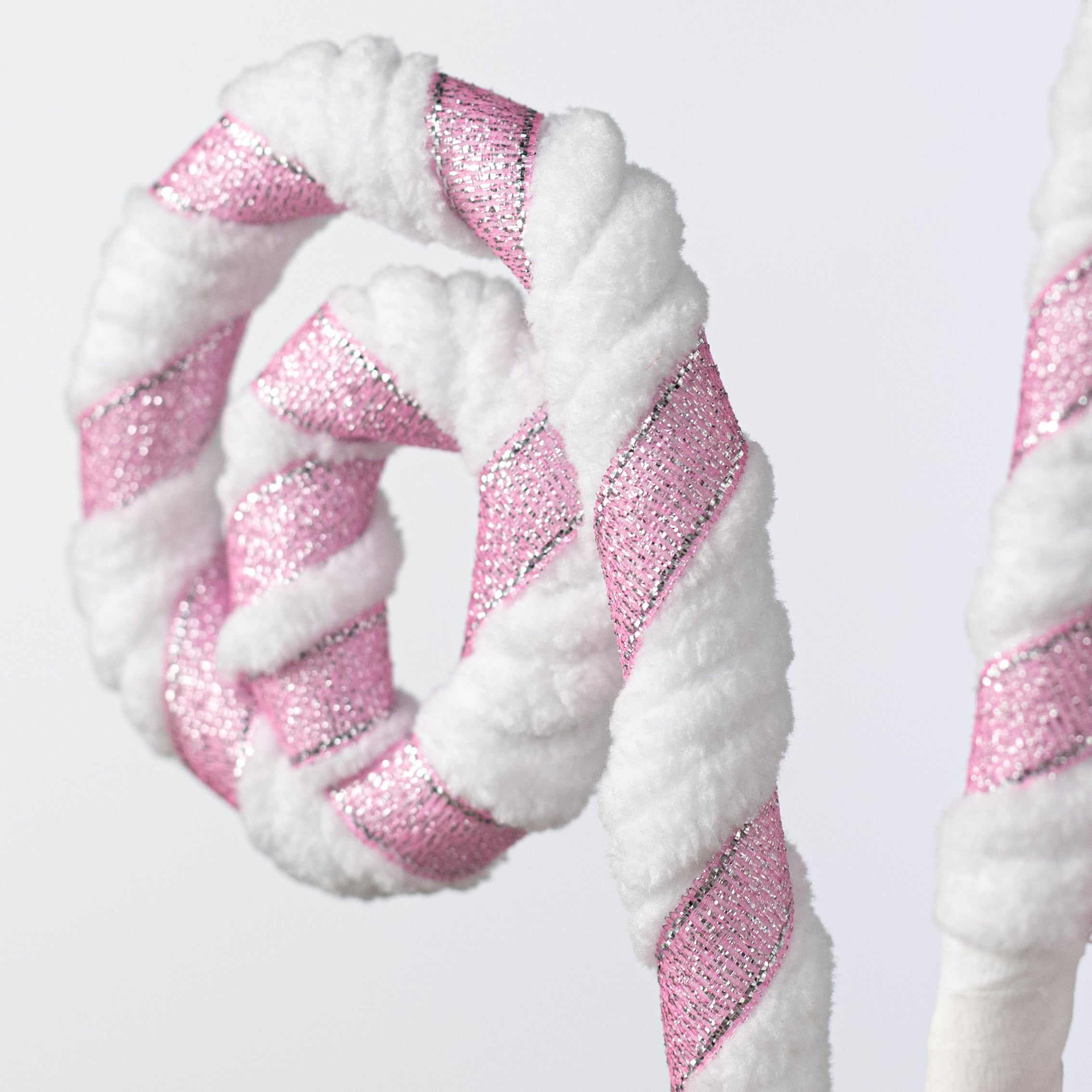 28" Peppermint Chenille Stripes Curly Spray: Pink & White