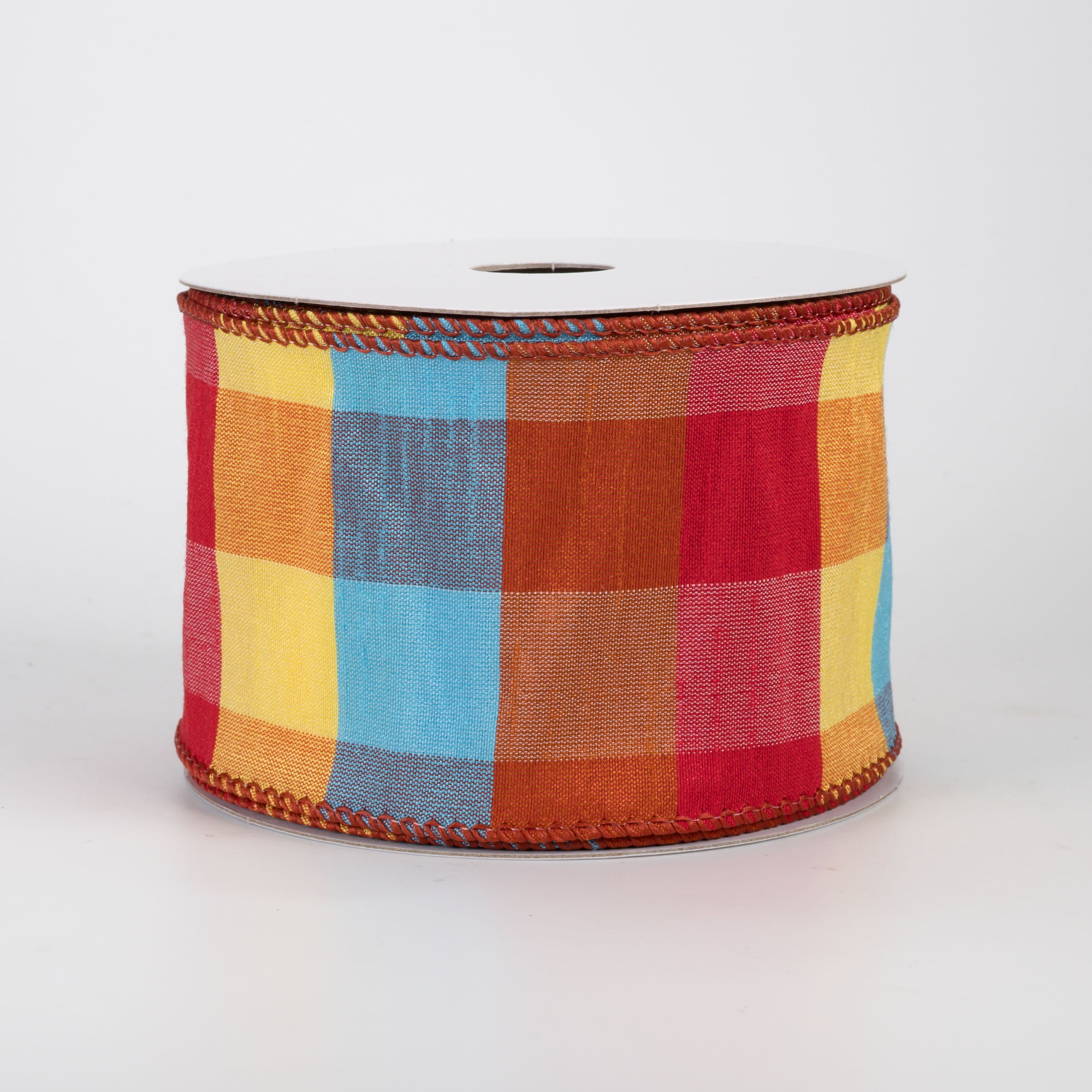 2.5" Dupioni Bold Checks Plaid: Rust, Orange, Blue & Yellow (10 Yards)
