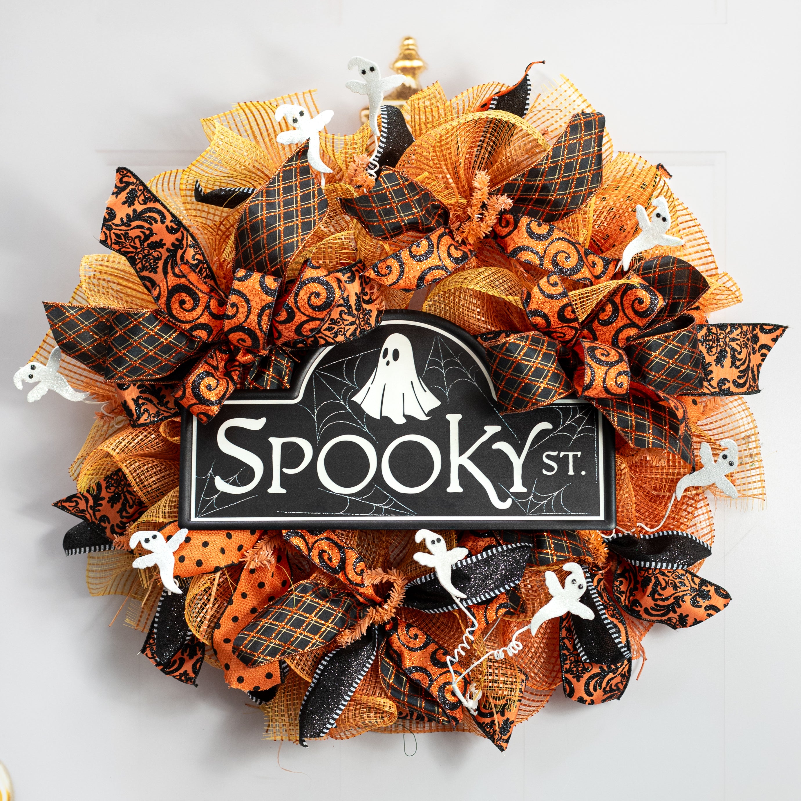 15" Embossed Metal Sign: Spooky Street Ghost