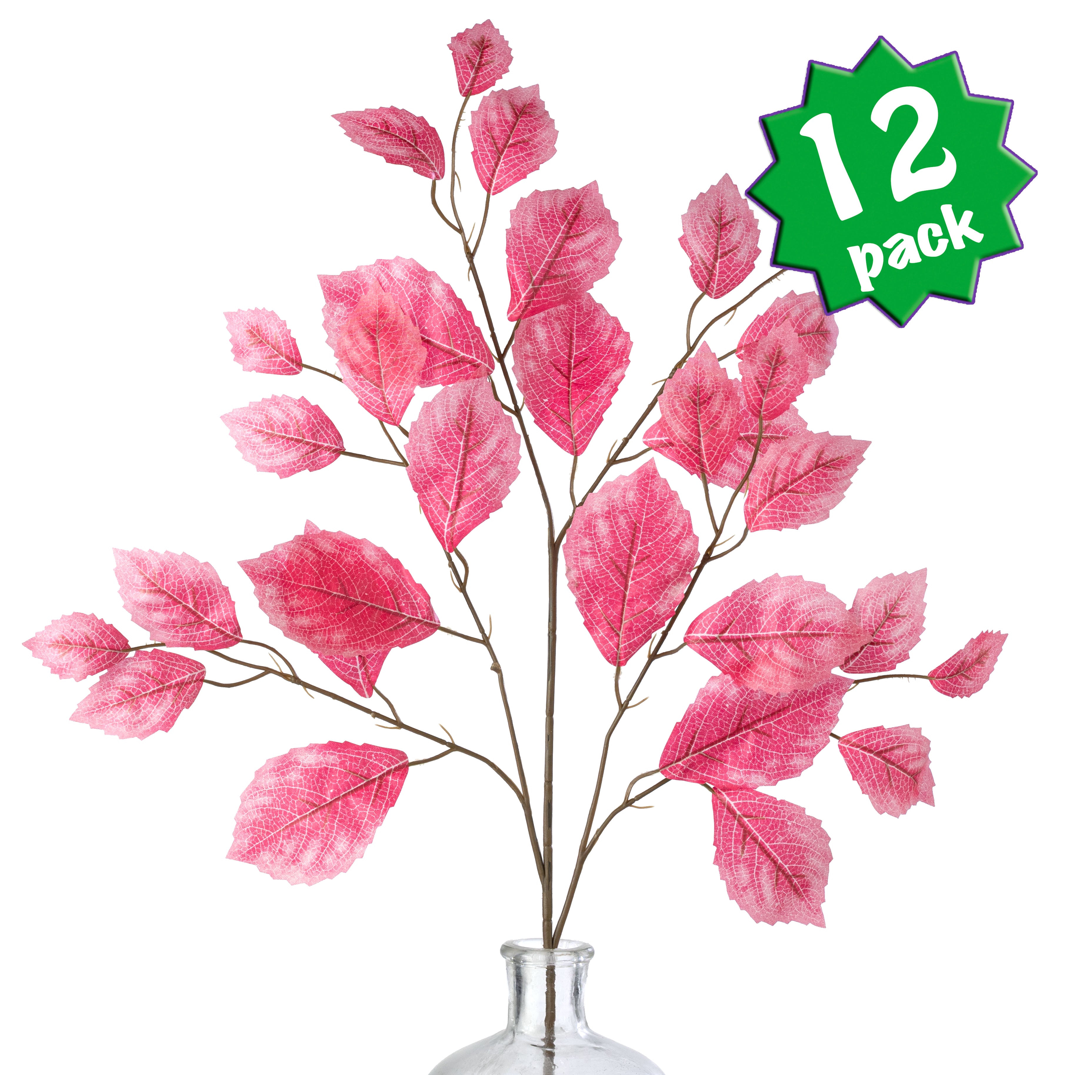28" Rose Leaf Sprays: Hot Pink (12)