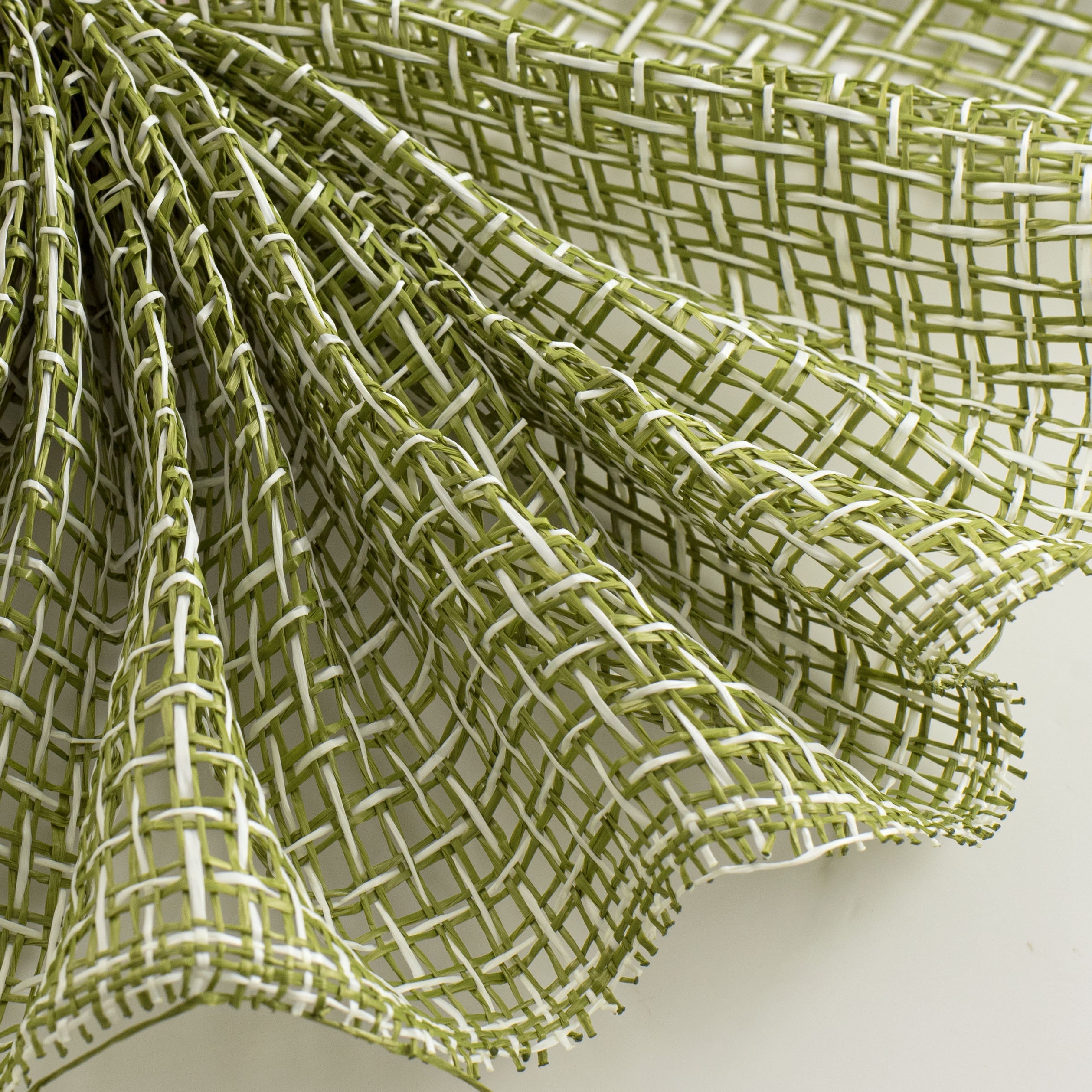 10" Textured Weave Poly Burlap Mesh: Moss & Ivory