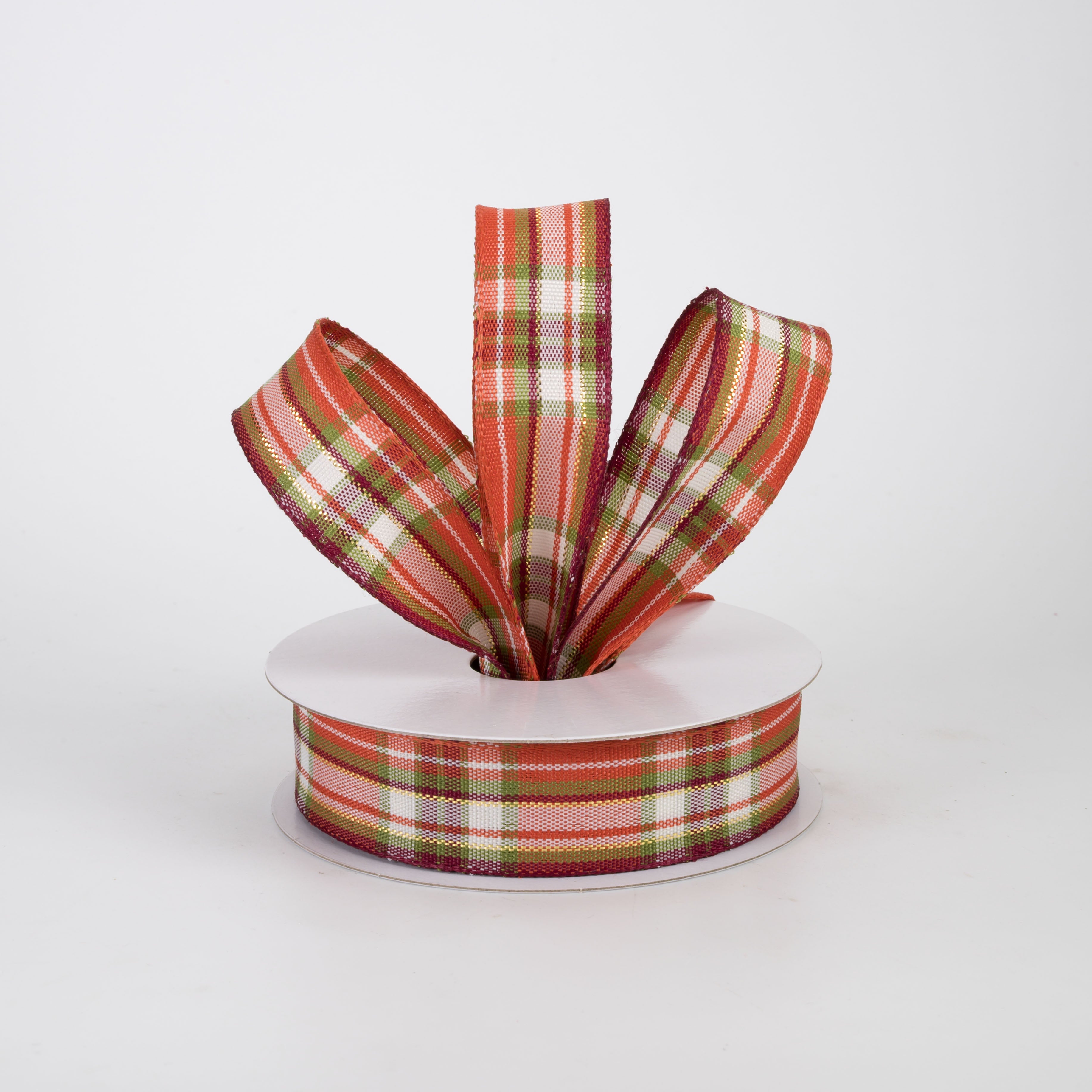 7/8" Fall Plaid Ribbon: Cream, Moss, Rust, Burgundy (10 Yards)