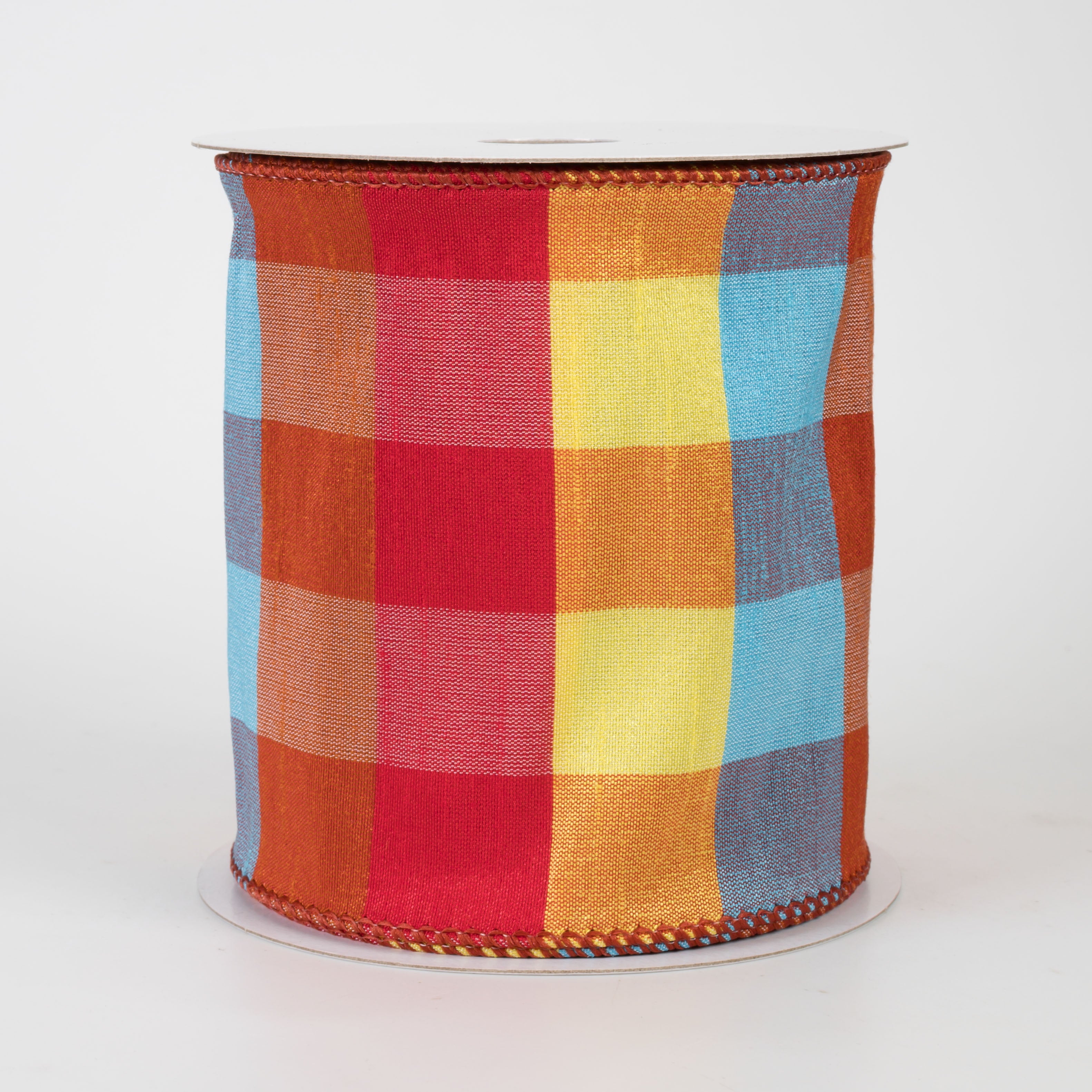 4" Dupioni Bold Checks Plaid: Rust, Orange, Blue & Yellow (10 Yards)