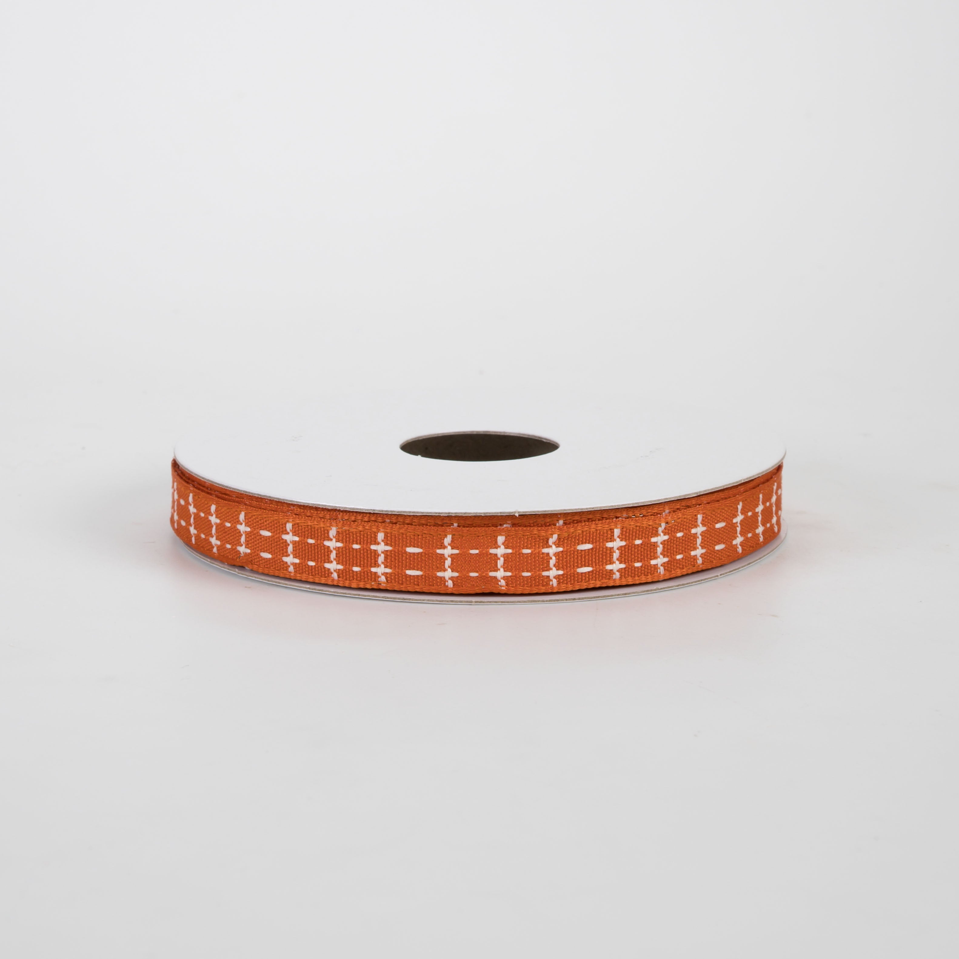 3/8" Stitches Ribbon: Ivory on Rust (10 Yards)