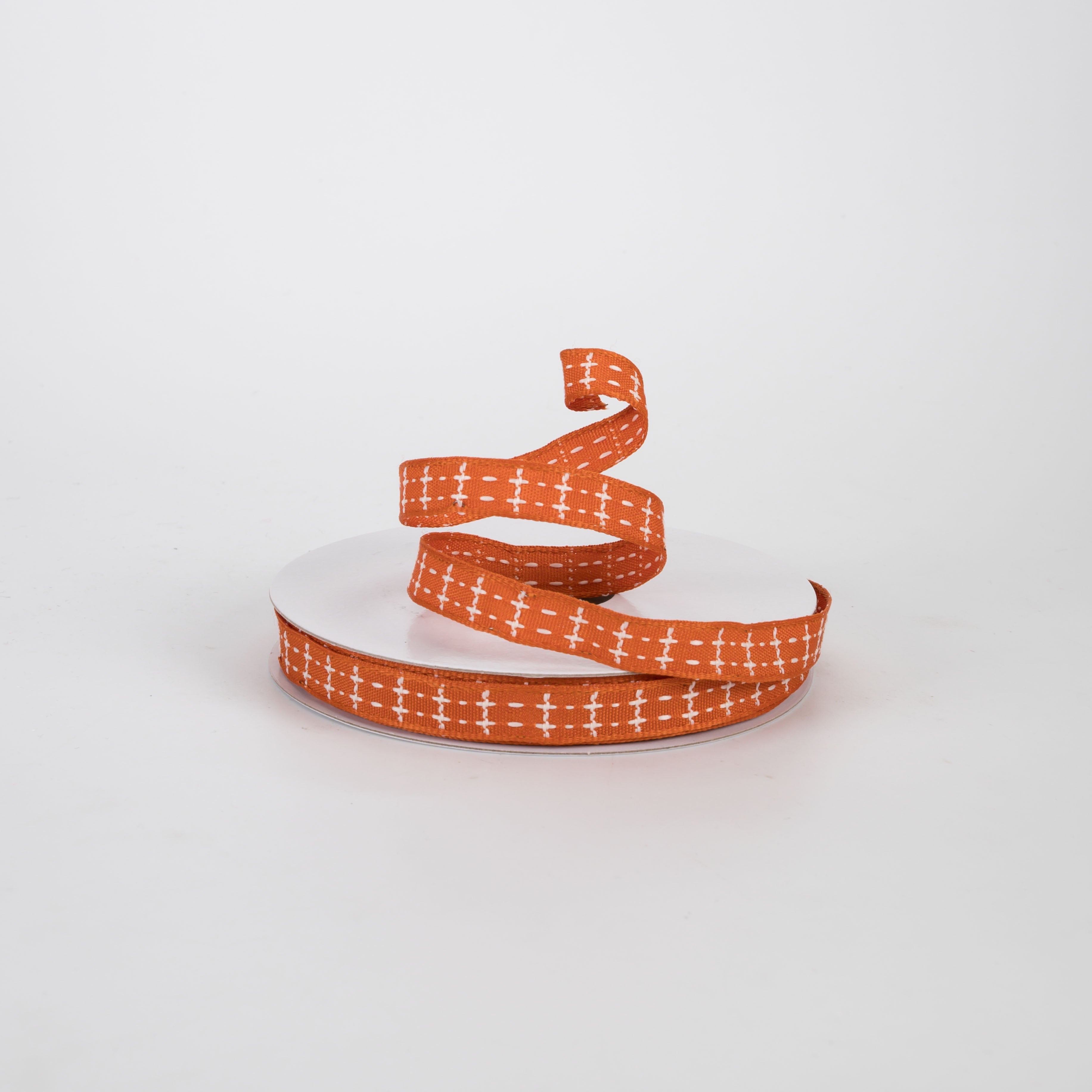 3/8" Stitches Ribbon: Ivory on Rust (10 Yards)