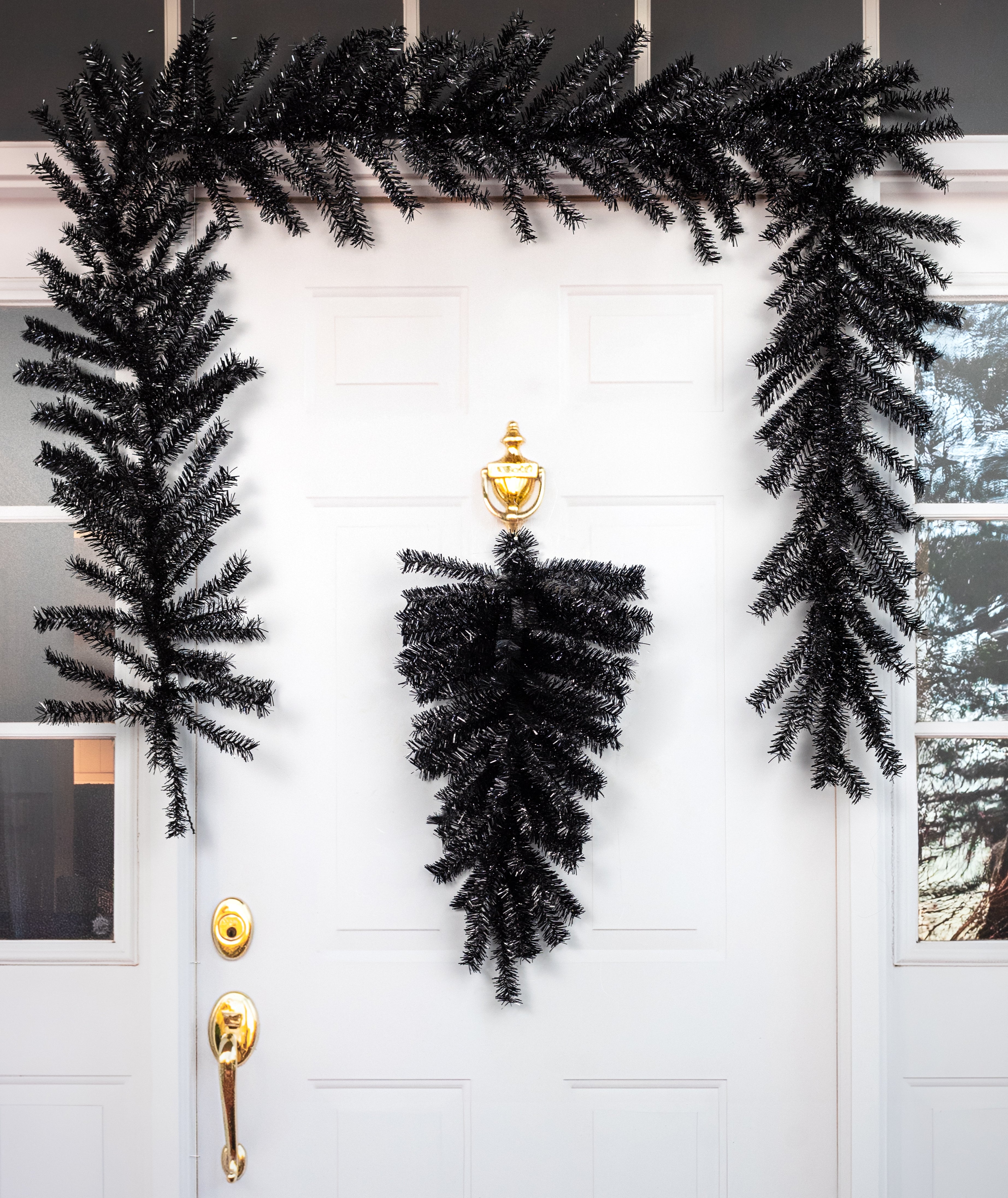 9' PVC Pine Tinsel Garland: Metallic Black