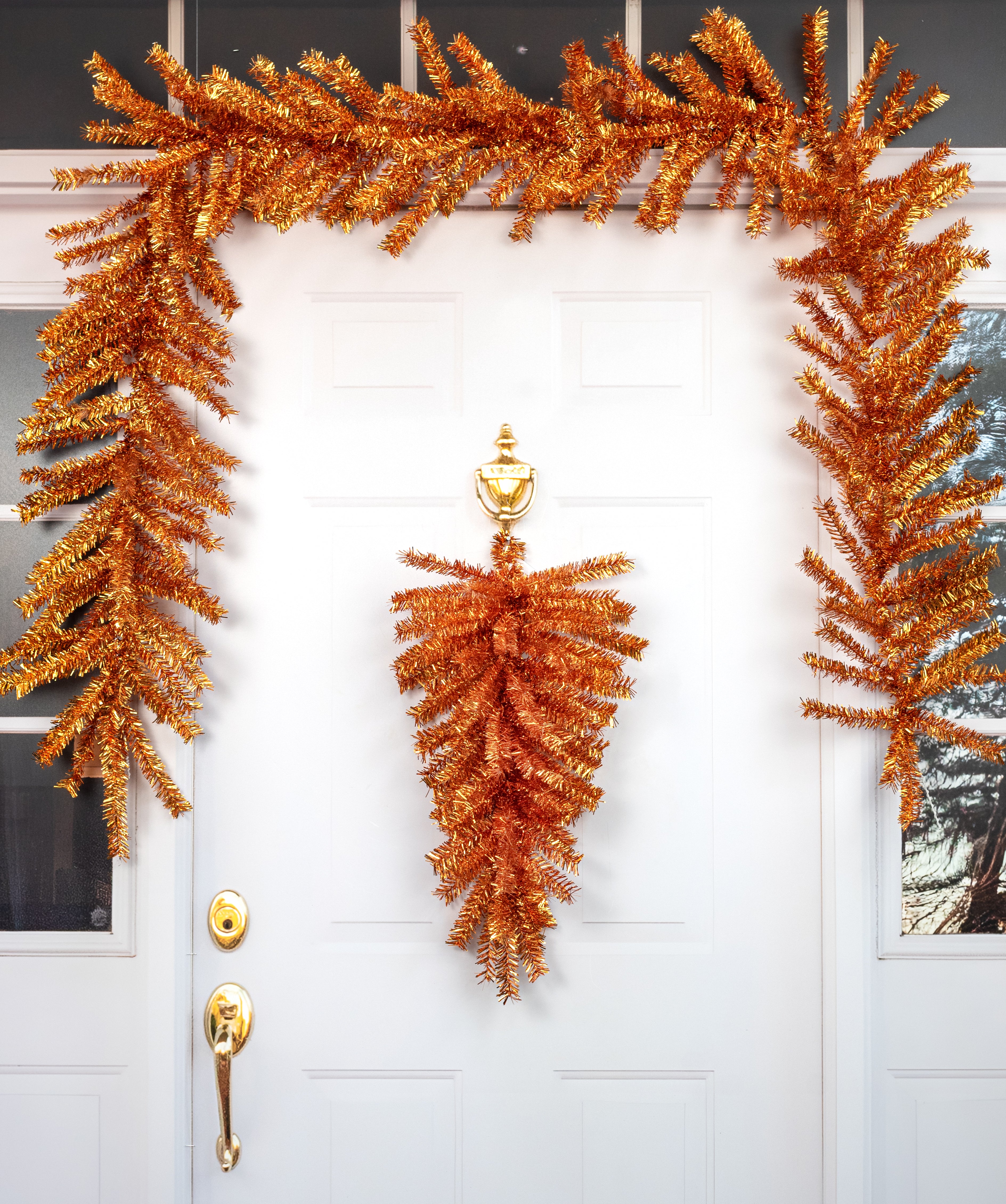 9' PVC Pine Tinsel Garland: Metallic Orange