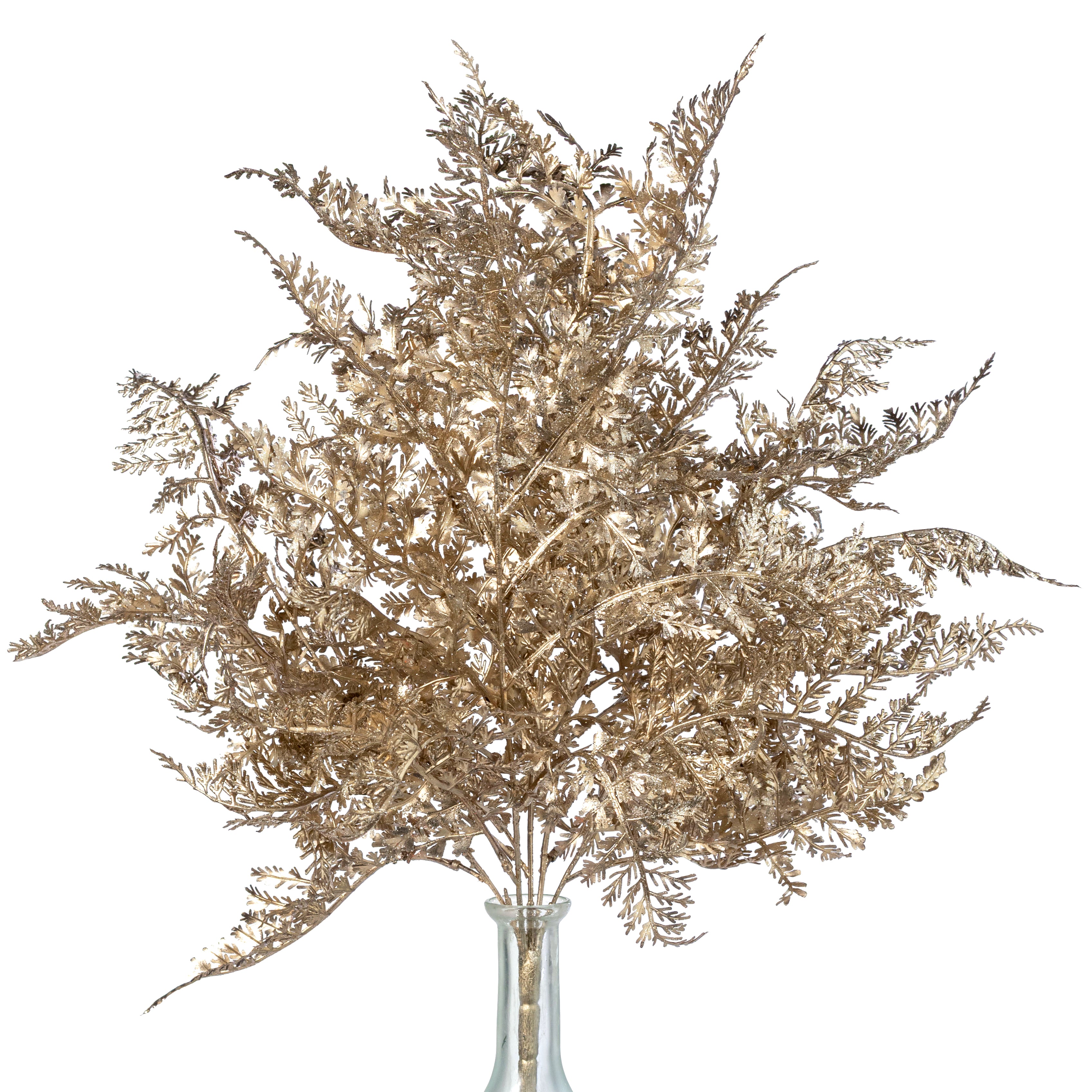 22" Glittered Fern Bush: Champagne Gold (5 Stem)