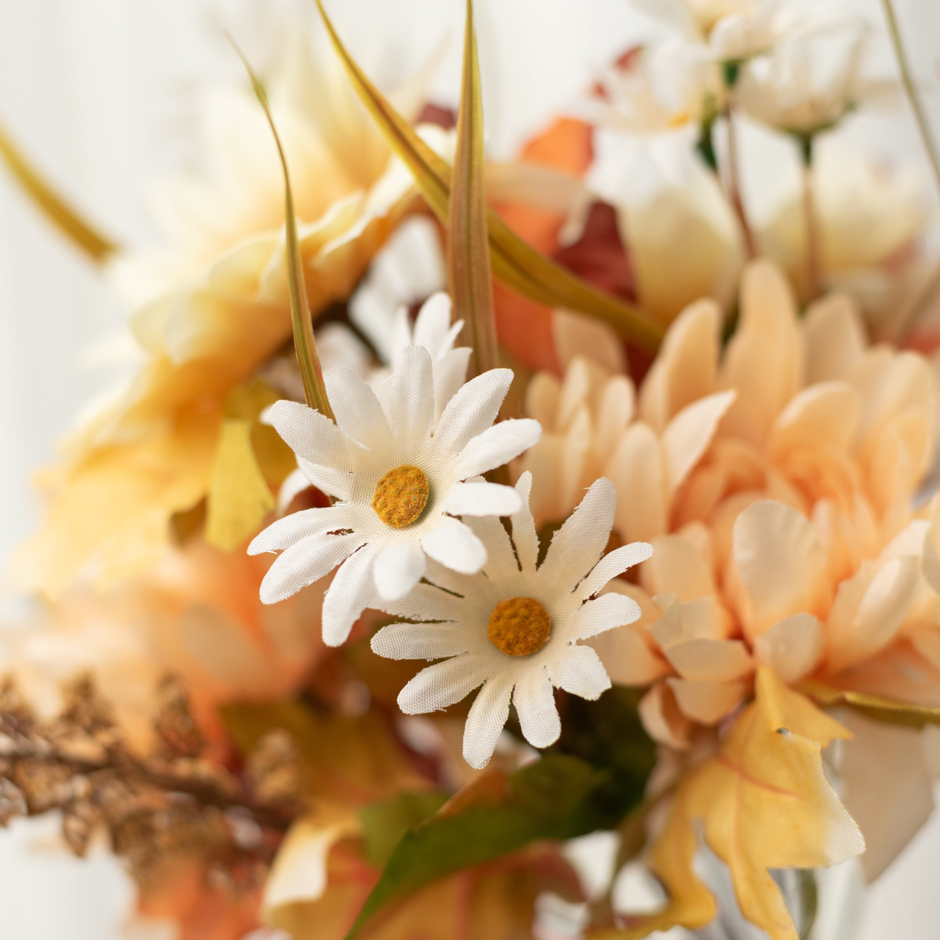 13" Mixed Mum & Sunflower Bush: Beige (10 Stem)