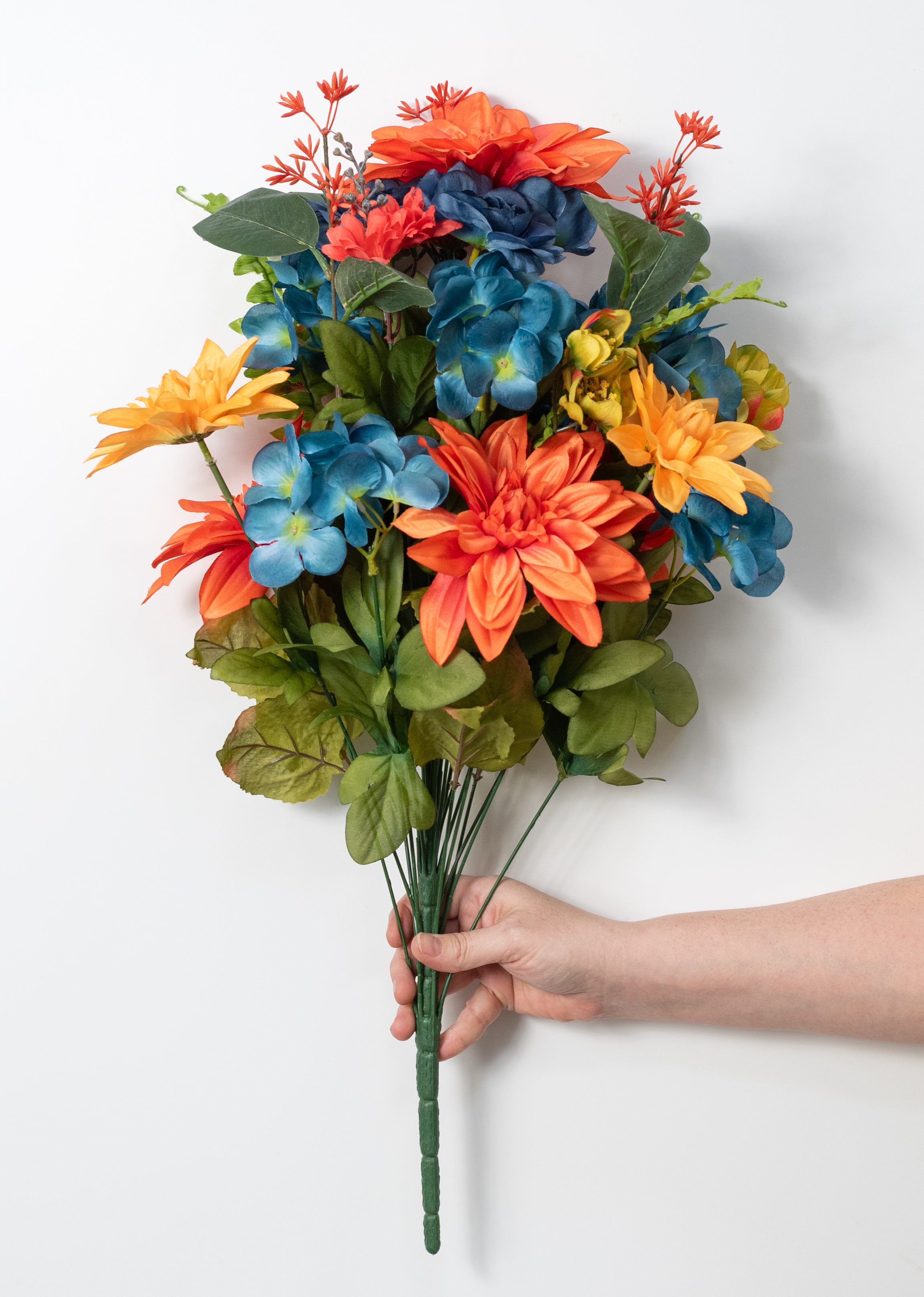 26" Mixed Dahlia, Hydrangea & Rose Bush: Blue Fall (24 Stem)