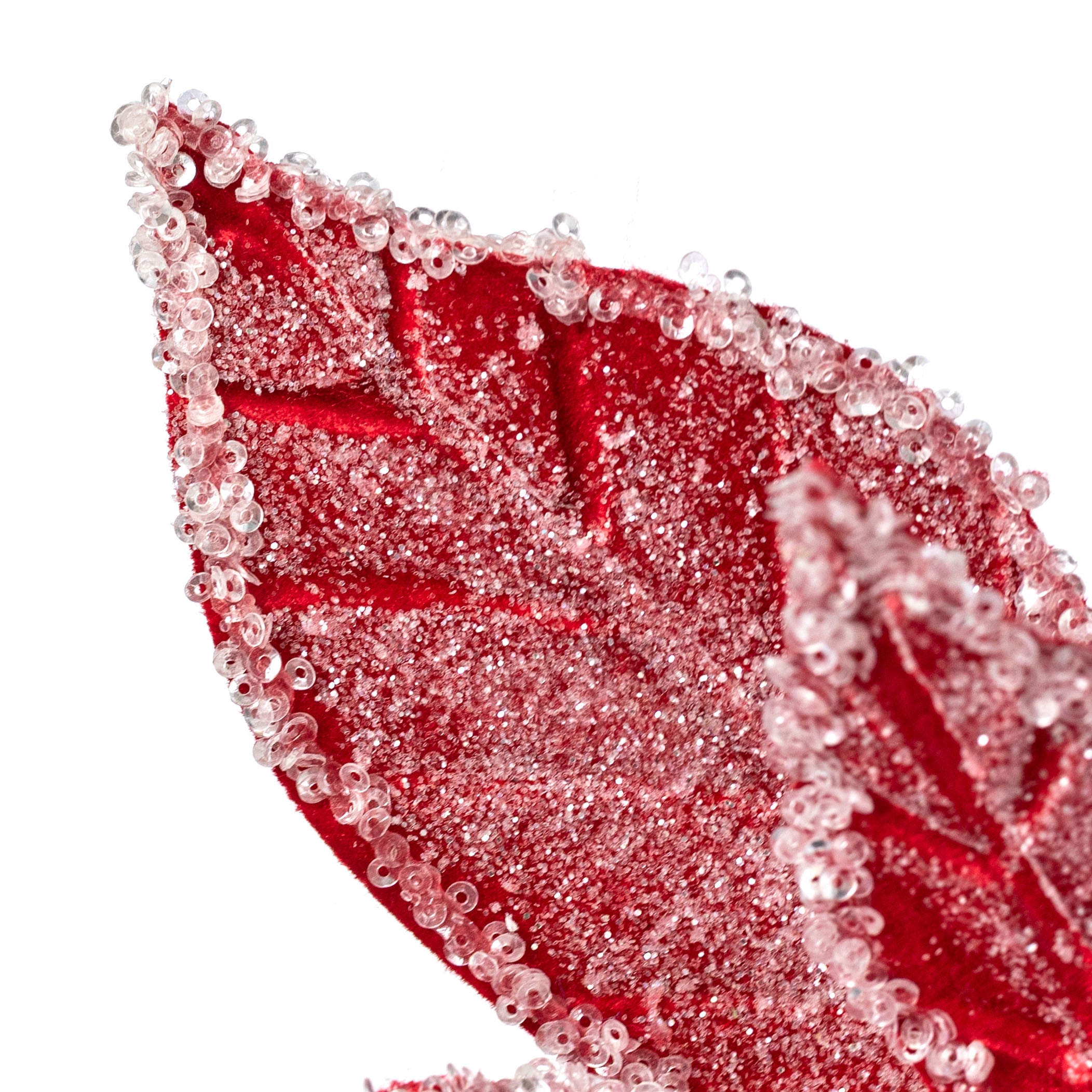 18" Icy Poinsettia Stem: Red & White