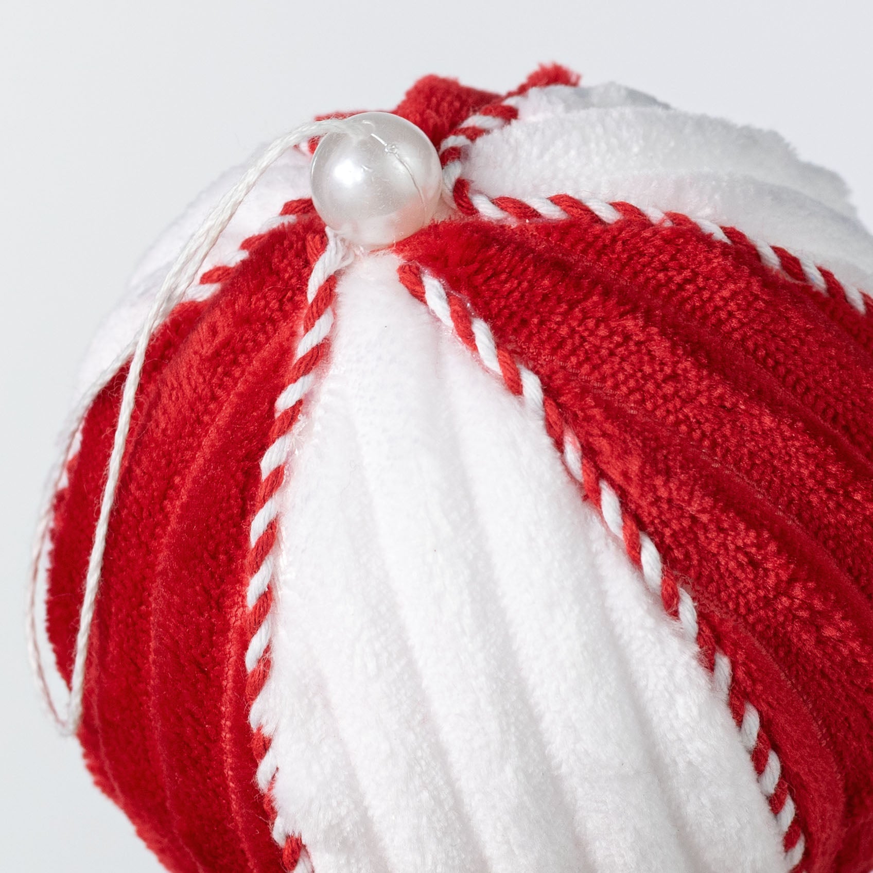 4" Velvet Ball Ornament: Red & White Stripe (Set of 4)