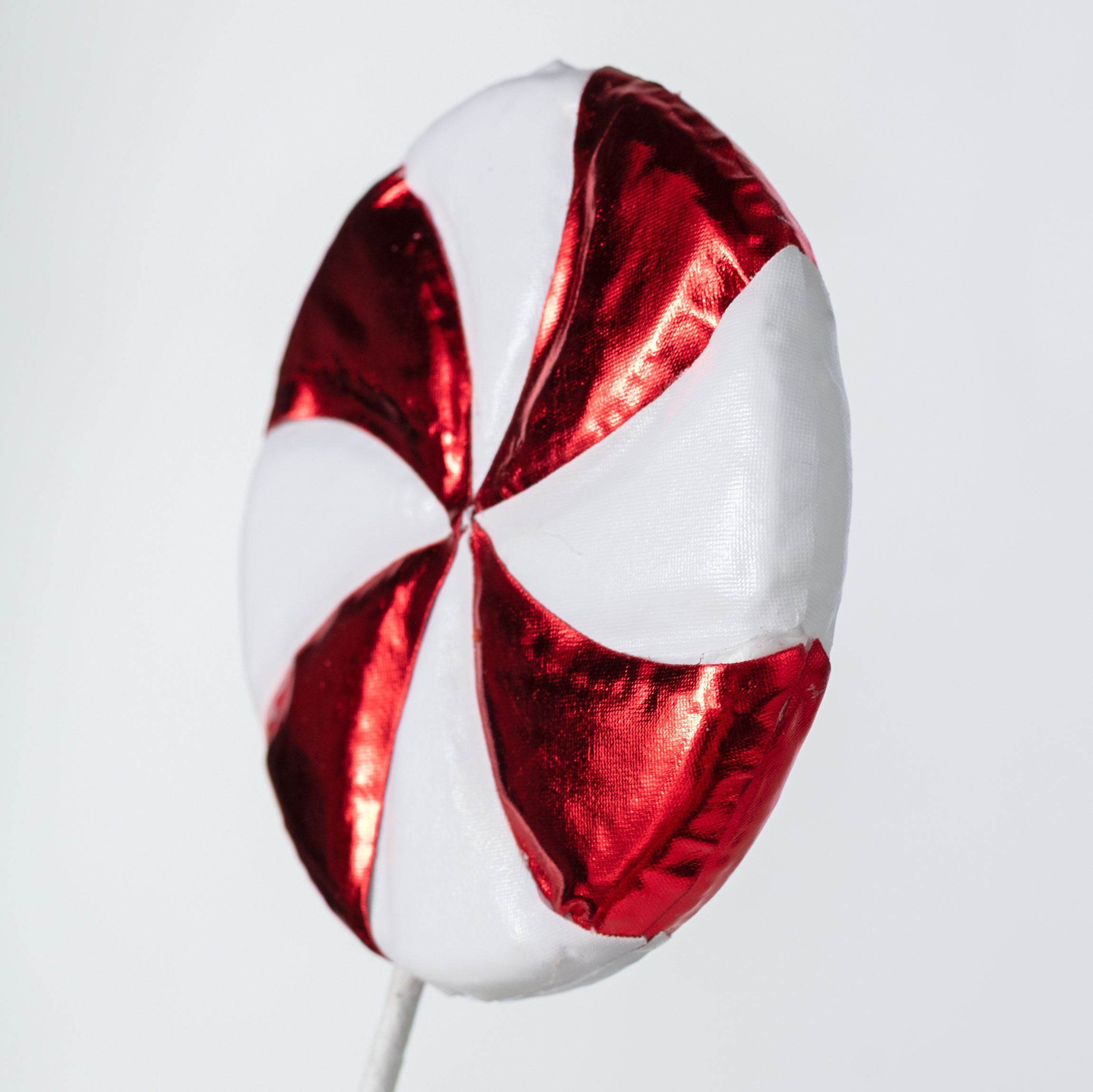 5" x 15" Metallic Peppermint Lollipop Pick: Red & White