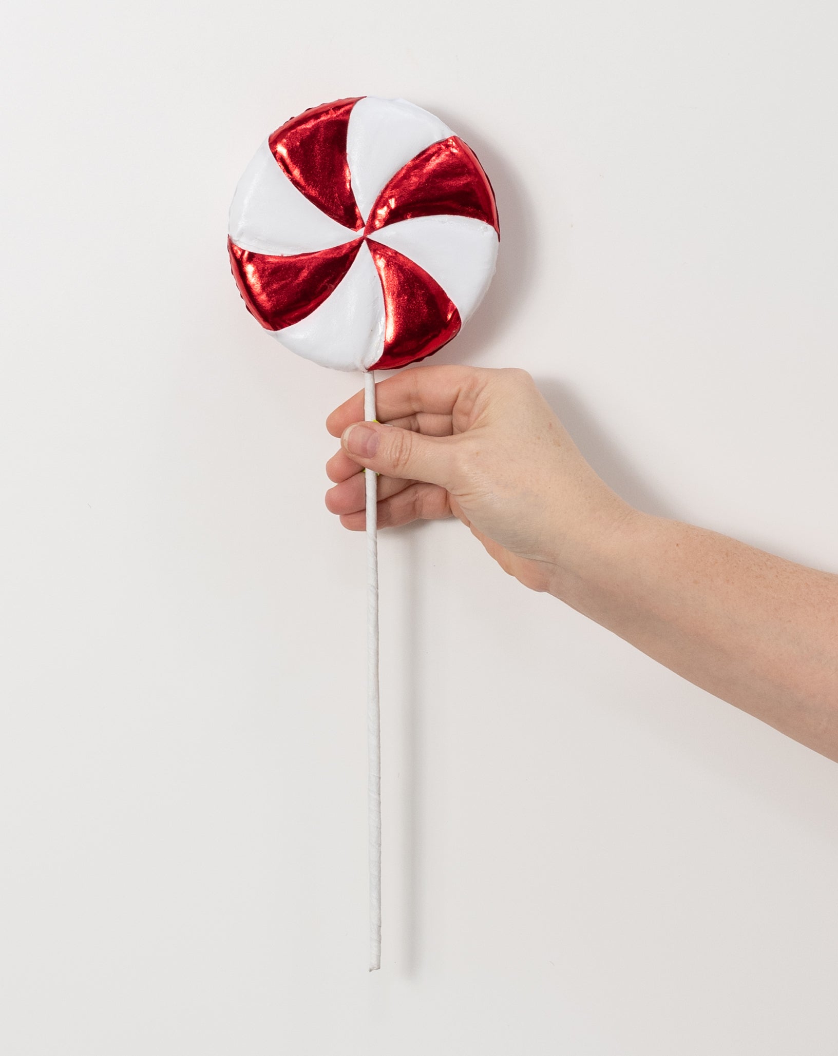 5" x 15" Metallic Peppermint Lollipop Pick: Red & White