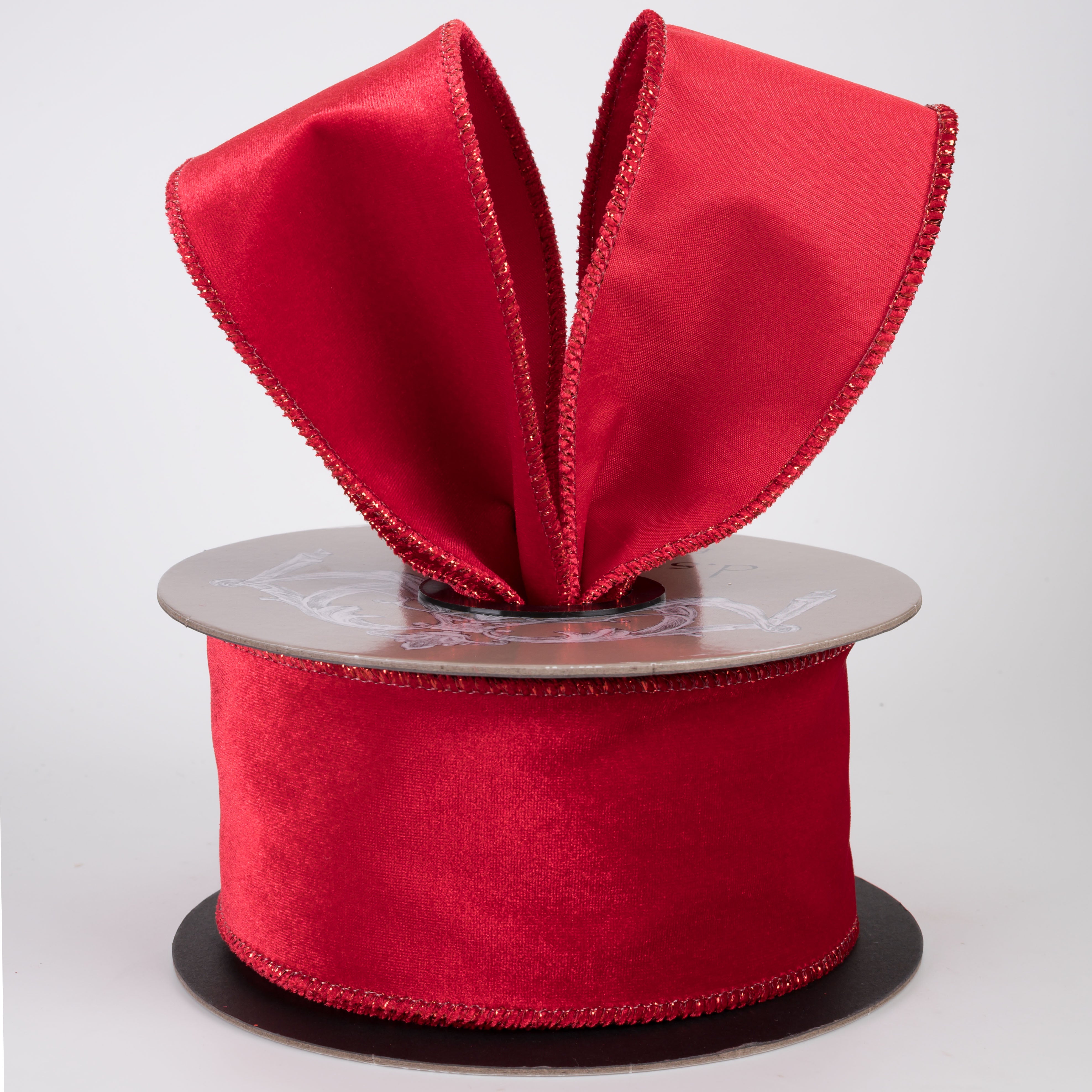 [D Stevens] 2.5" Velvet Satin Back Ribbon: Red (10 Yards)