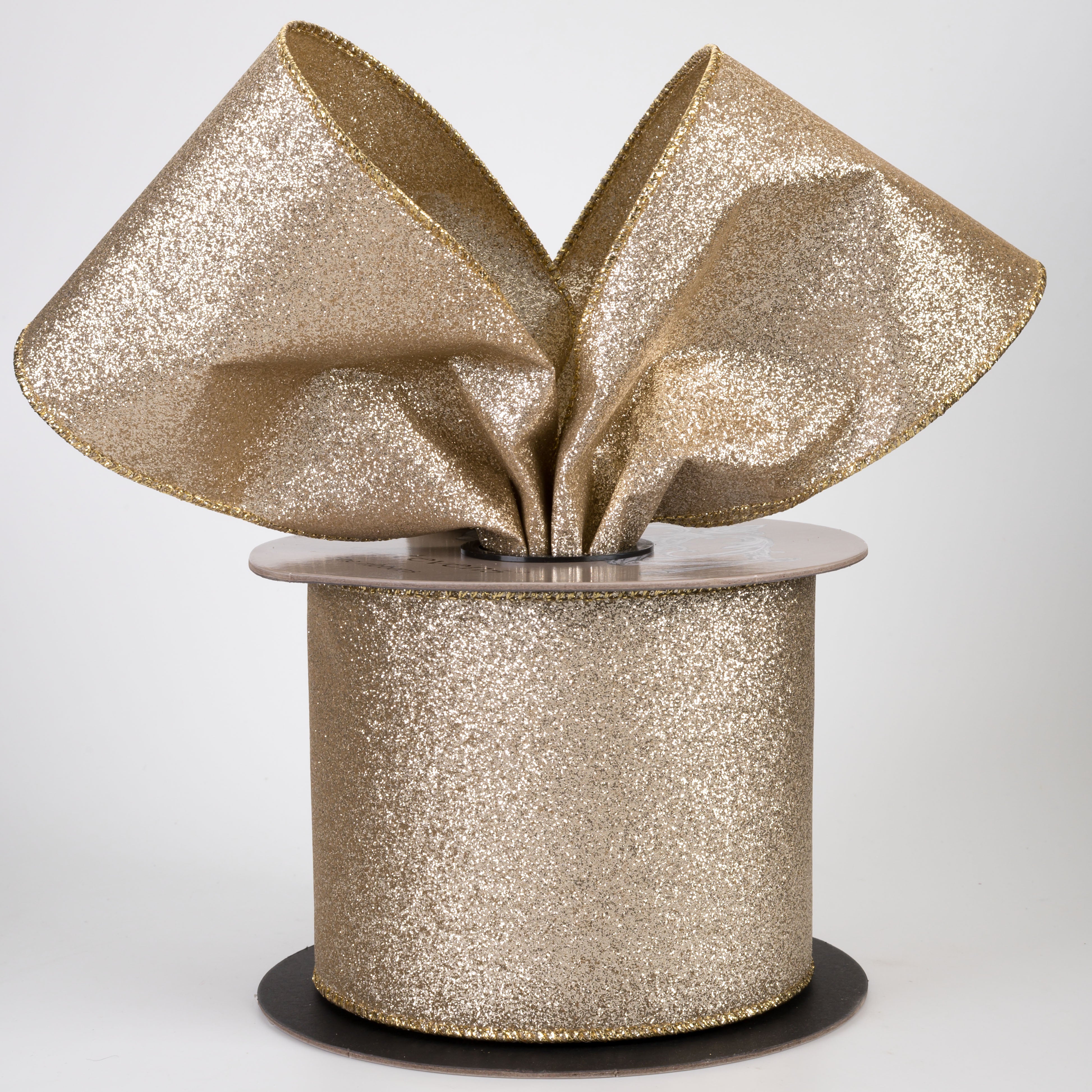[D Stevens] 4" Non-Shedding Double Sided Glitter Ribbon: Platinum (10 Yards)