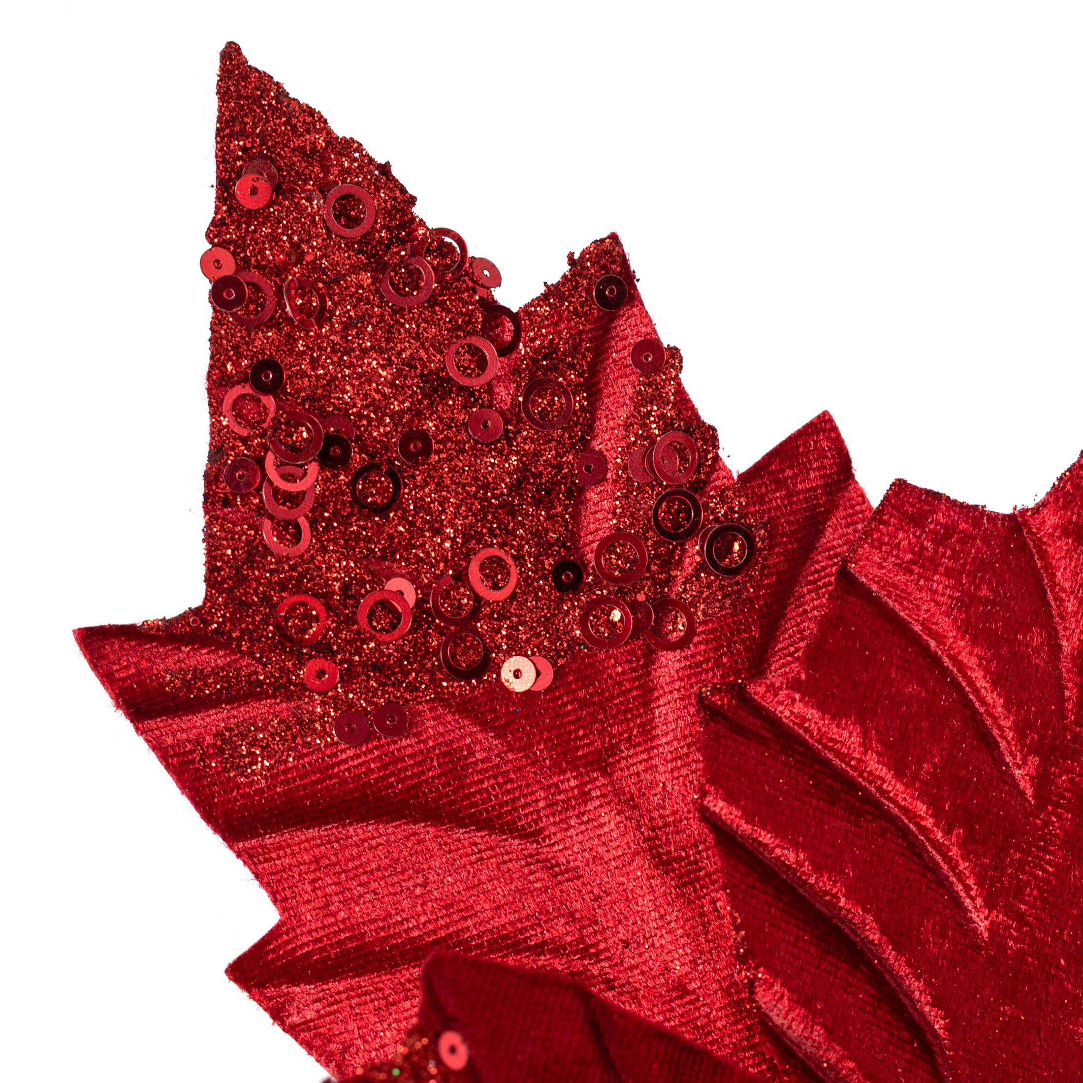 13" x 18" Velvet Sequined Poinsettia Stem: Red