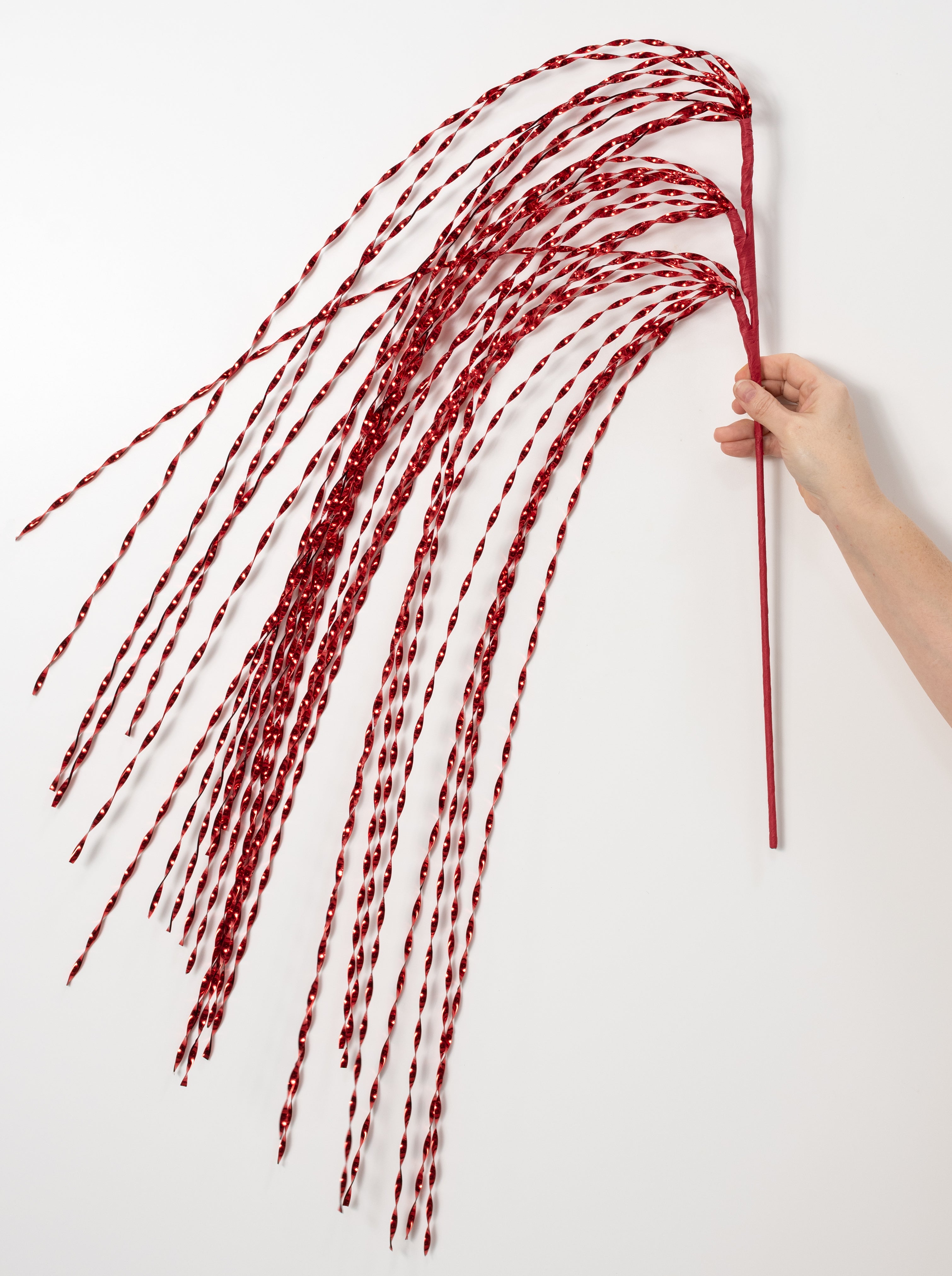 50" Spiraling Hanging Tinsel Spray: Metallic Red
