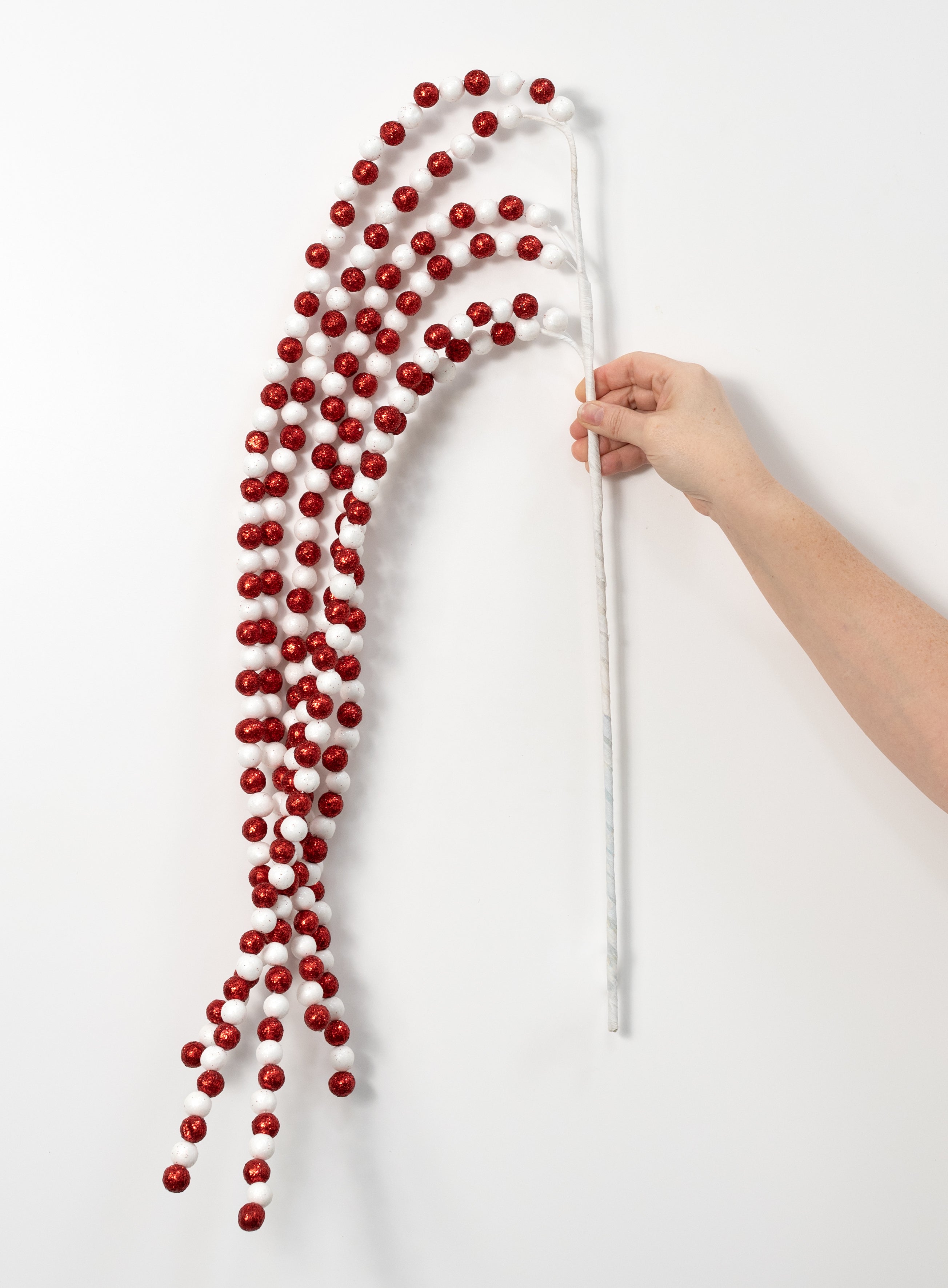 48" Hanging Glitter Ball Spray: Red & White