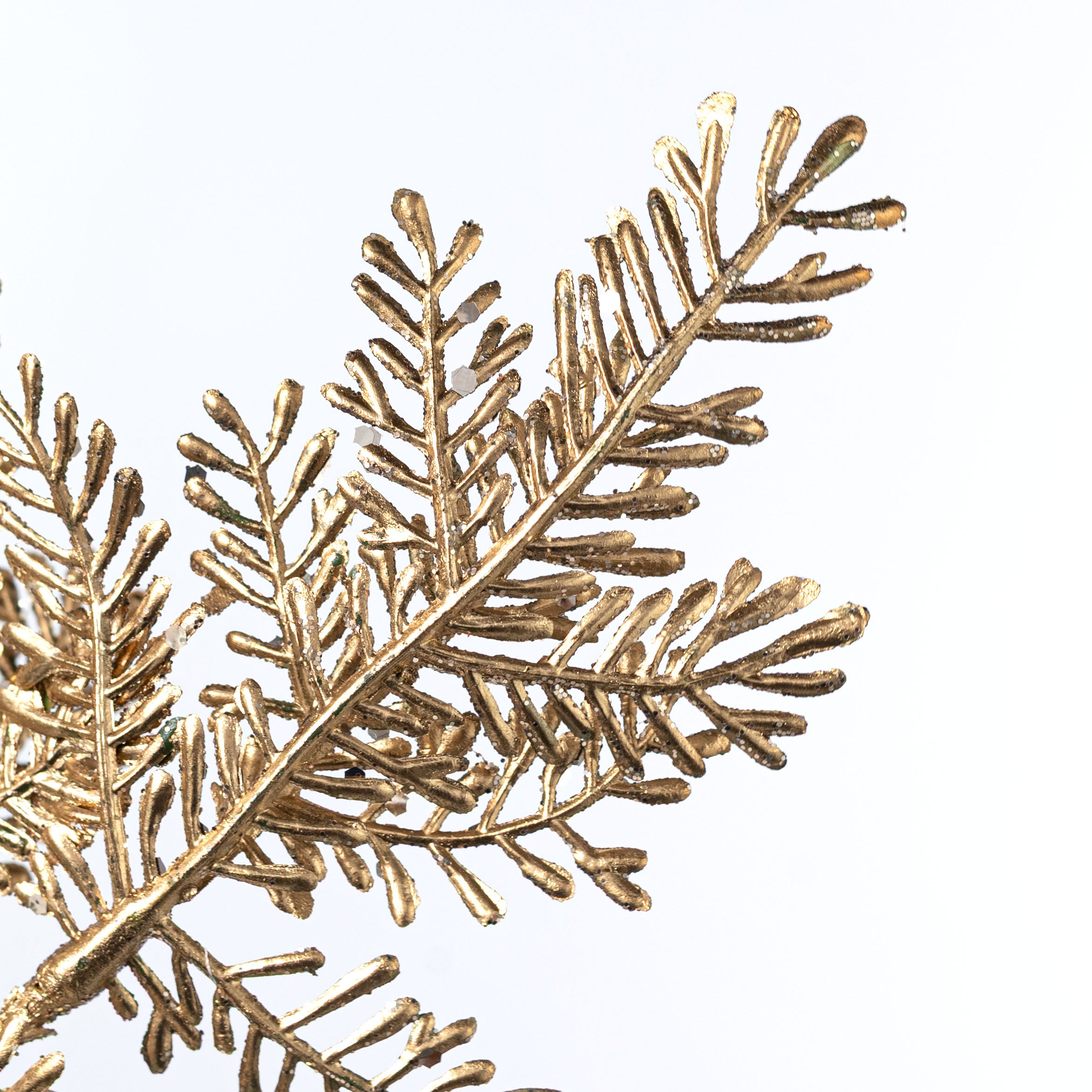 28" Iced Glitter Balsam Pine Spray: Champagne Gold