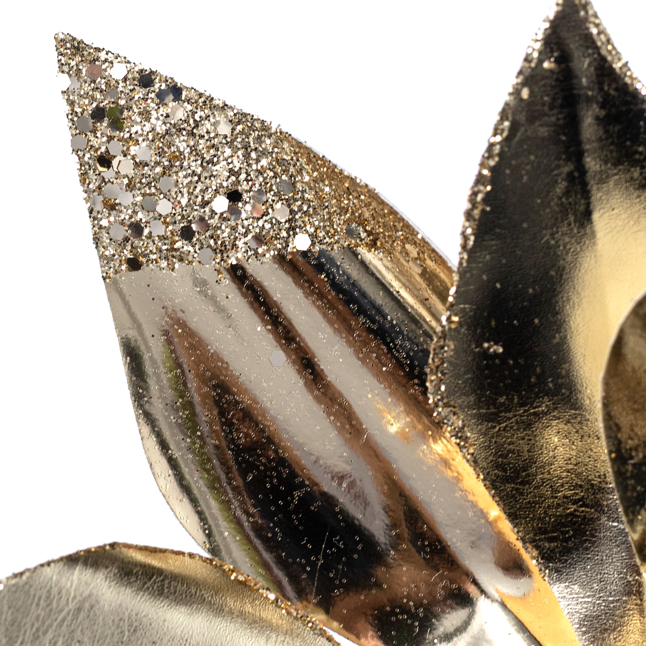 13" x 24" Metallic Glittered Poinsettia Stem: Champagne Gold