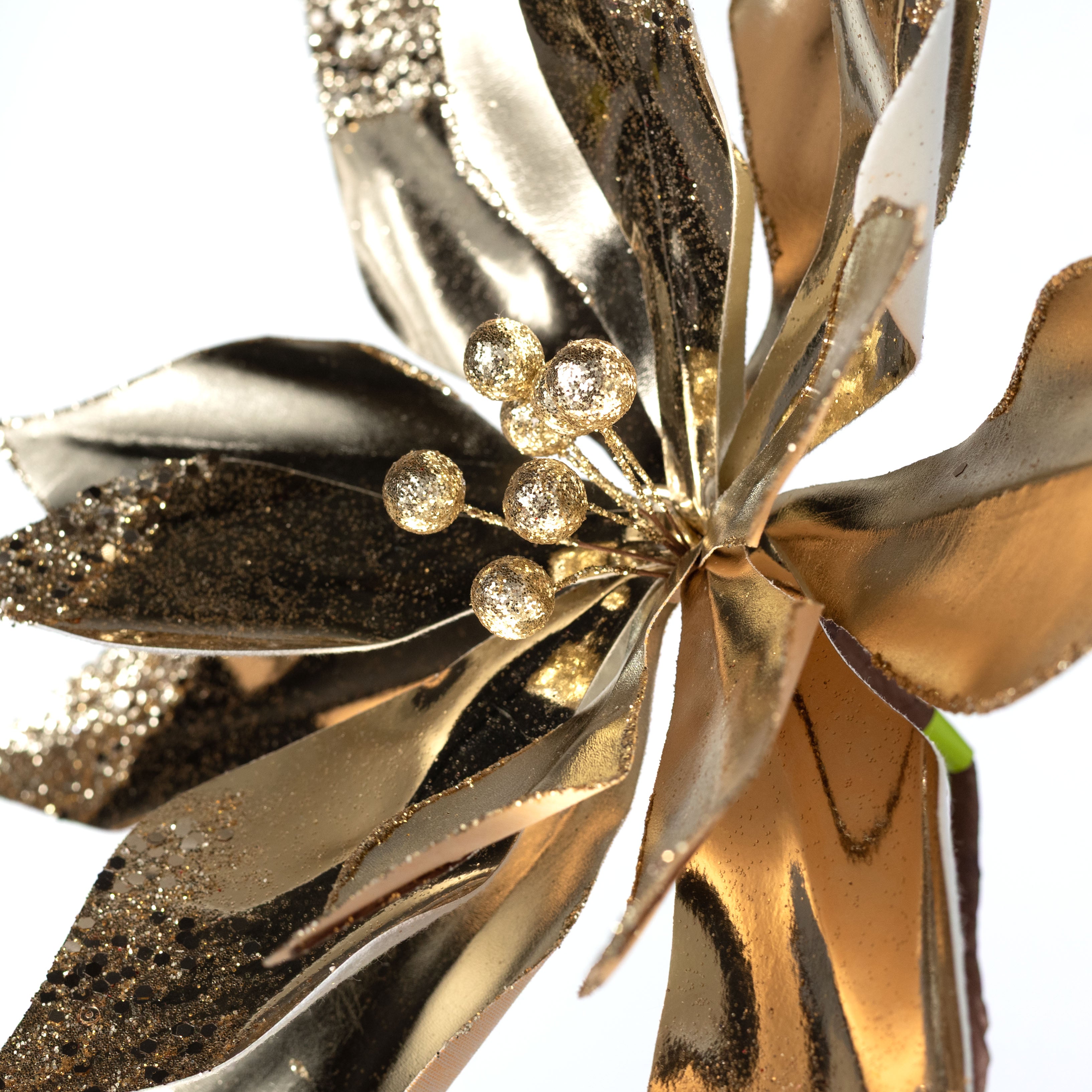 13" x 24" Metallic Glittered Poinsettia Stem: Champagne Gold