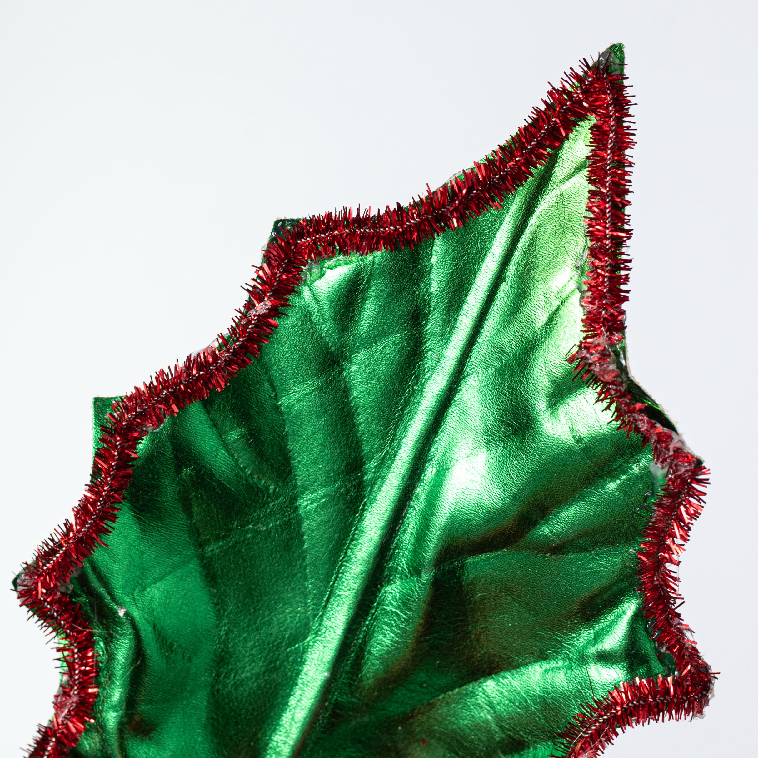 16" Metallic Holly Leaves & Berries Pick: Green