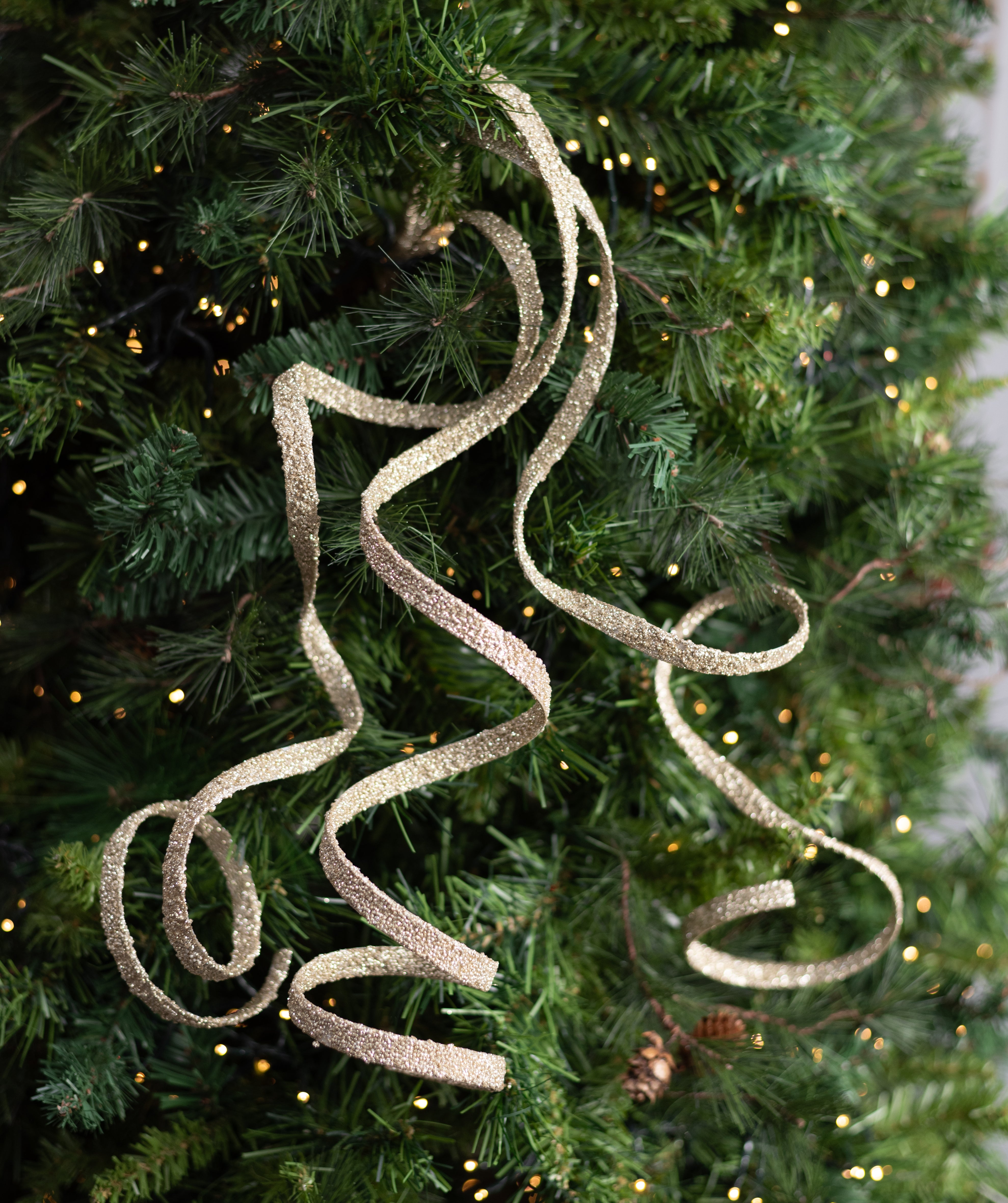 41" Curly Glitter Ribbon Spray: Champagne Gold