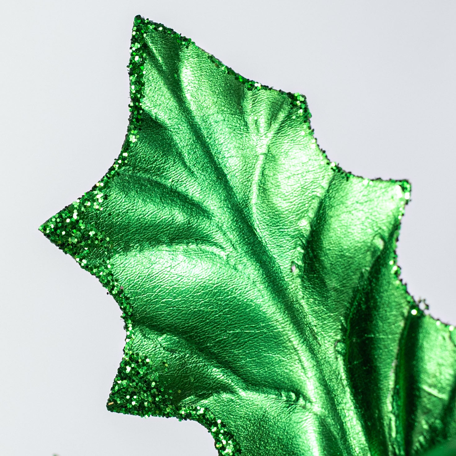 30" Metallic Holly Leaves & Berries Spray: Green