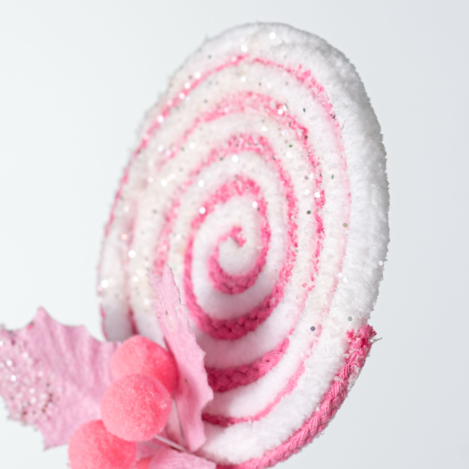 24" Chenille Frosted Lollipop Holly Spray: Pink & White