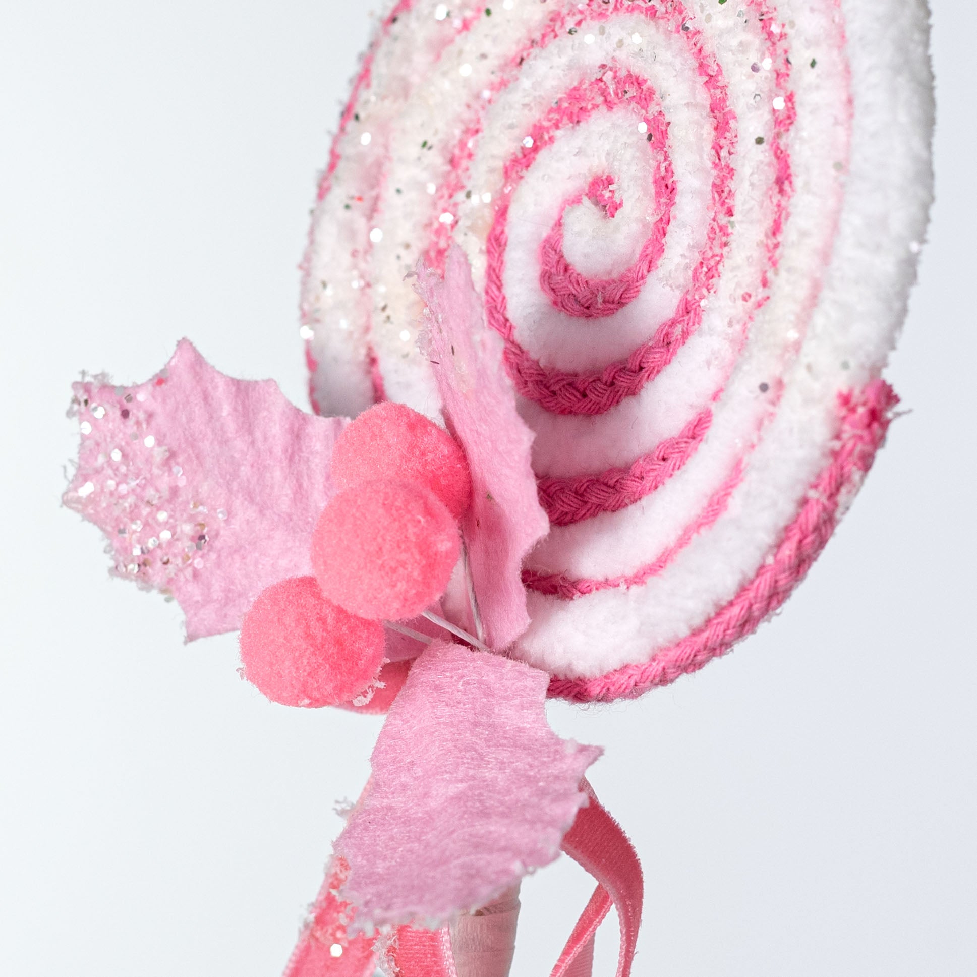 24" Chenille Frosted Lollipop Holly Spray: Pink & White