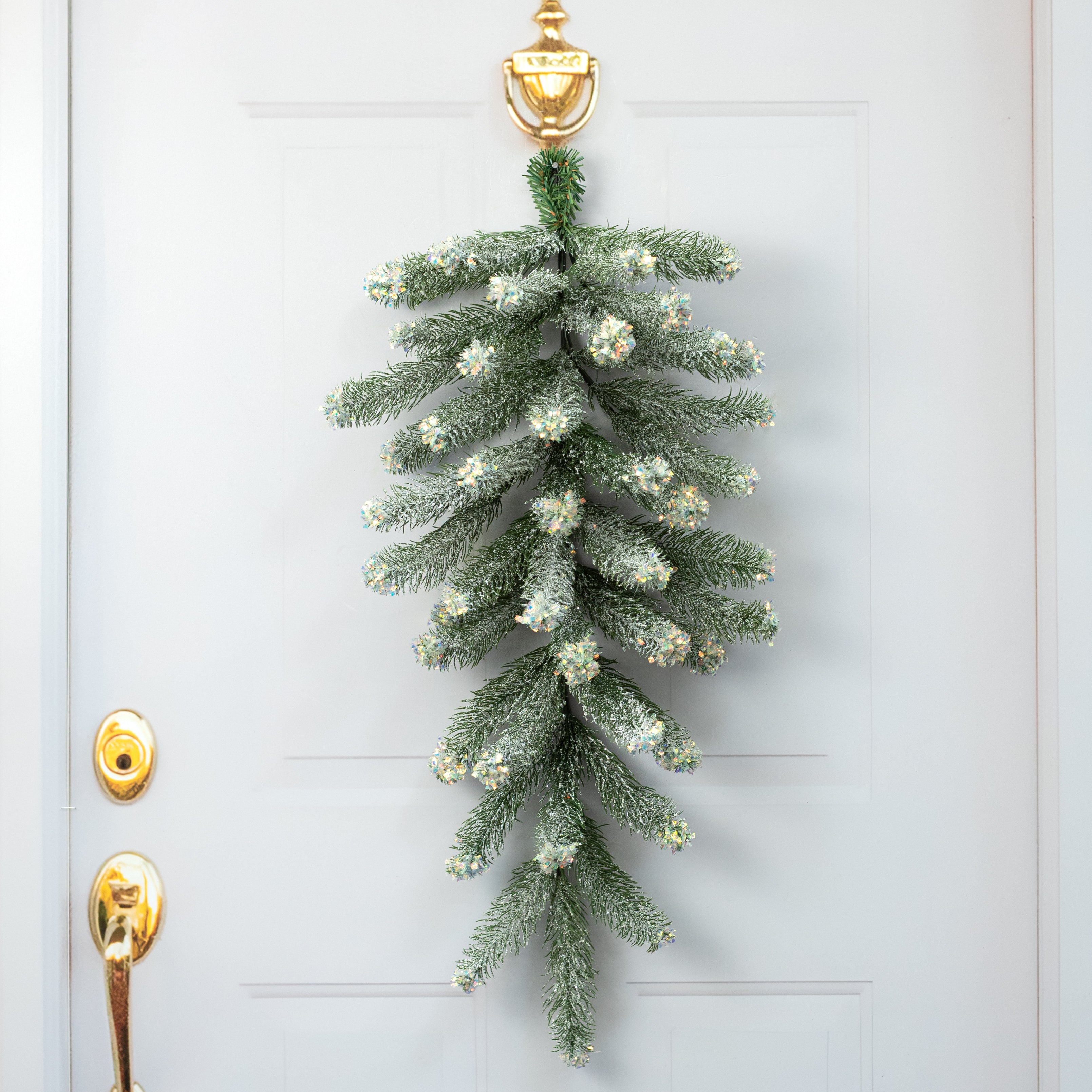 30" Iridescent Spark Teardrop: Frosted Evergreen Pine