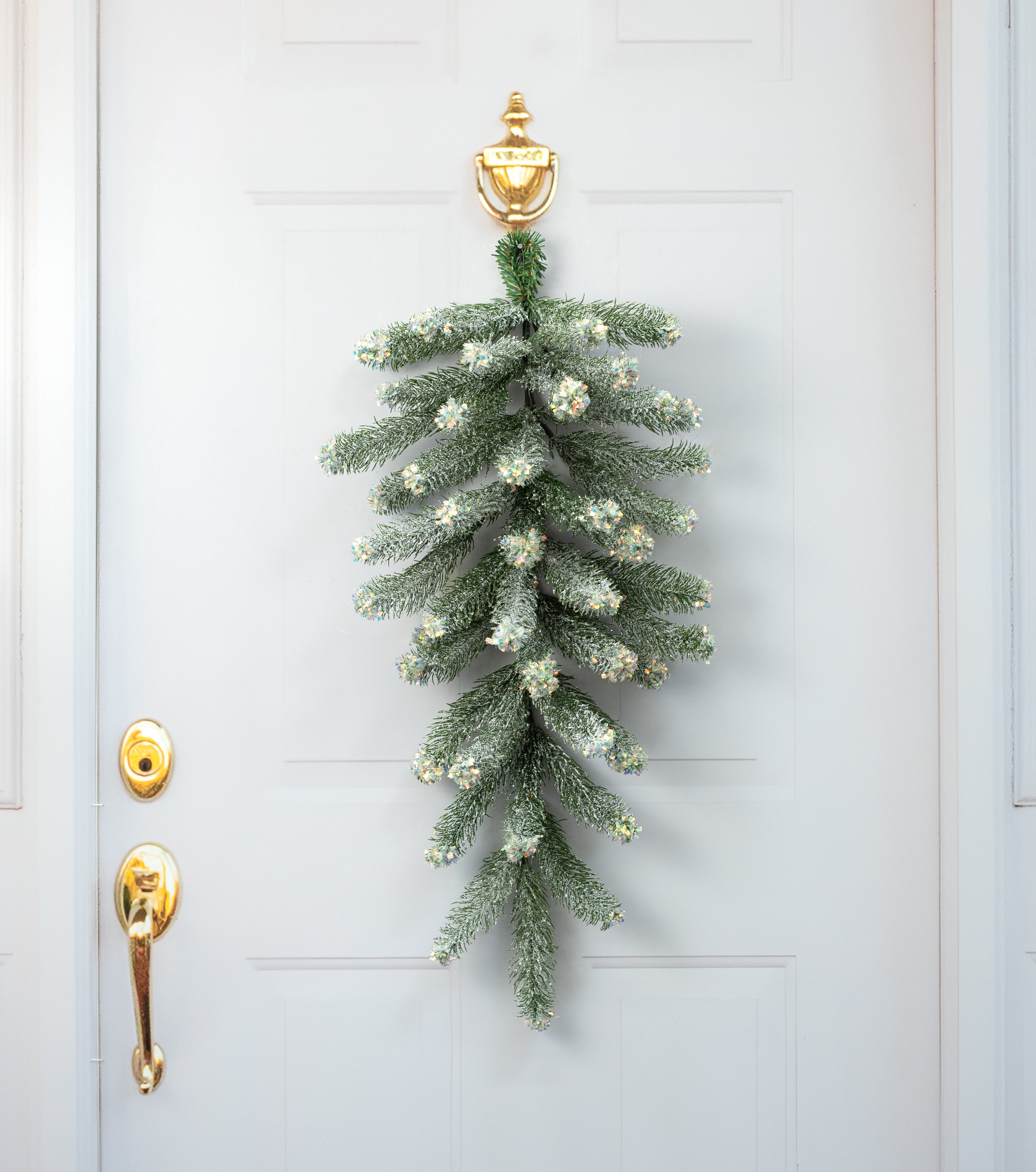 30" Iridescent Spark Teardrop: Frosted Evergreen Pine