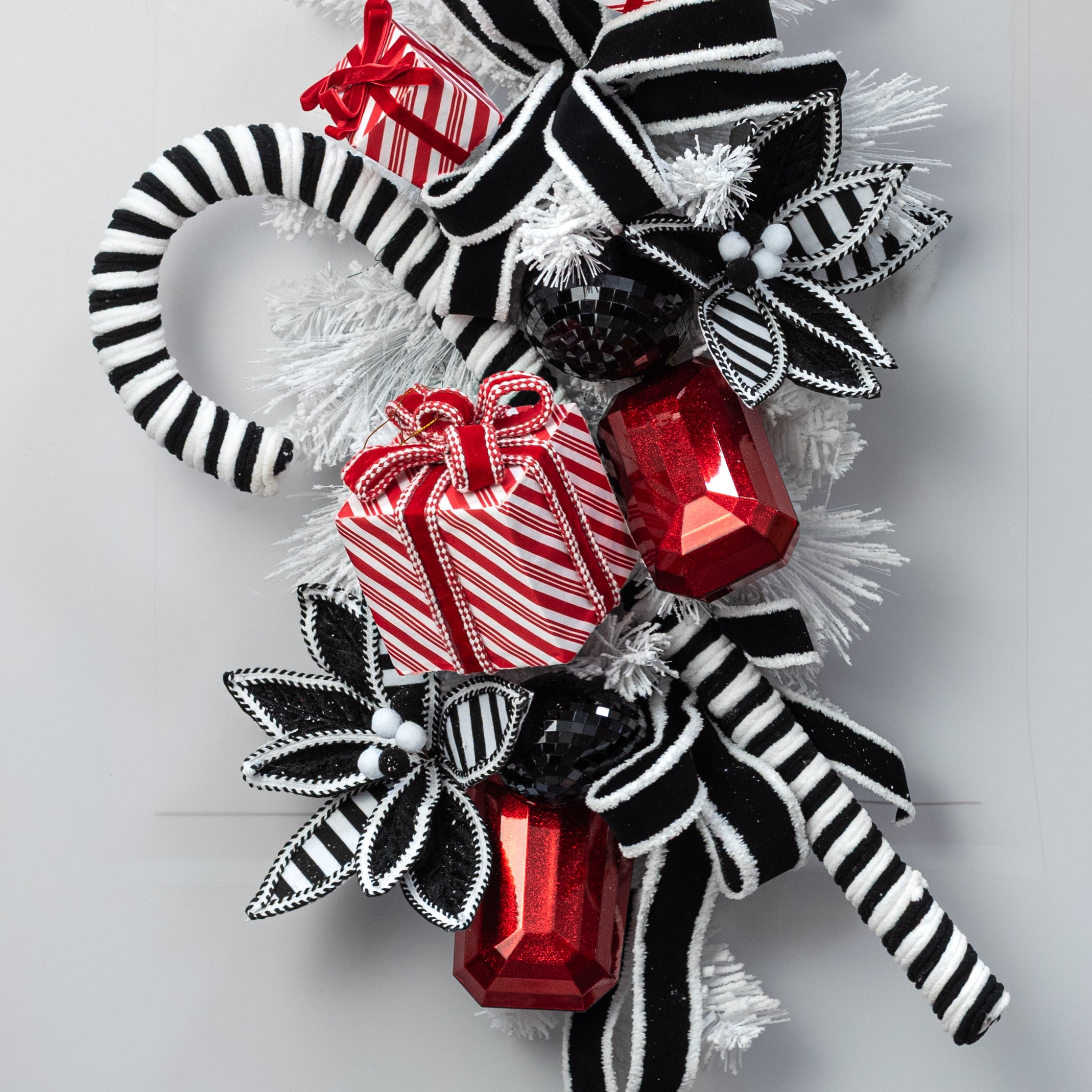38" Velvet Peppermint Candy Cane Stick: Black & White