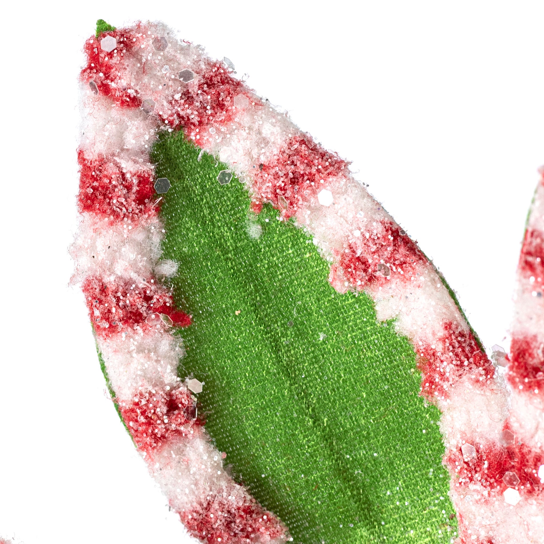 12" x 25" Velvet Stripe Edge Poinsettia Stem: Green, Red & White