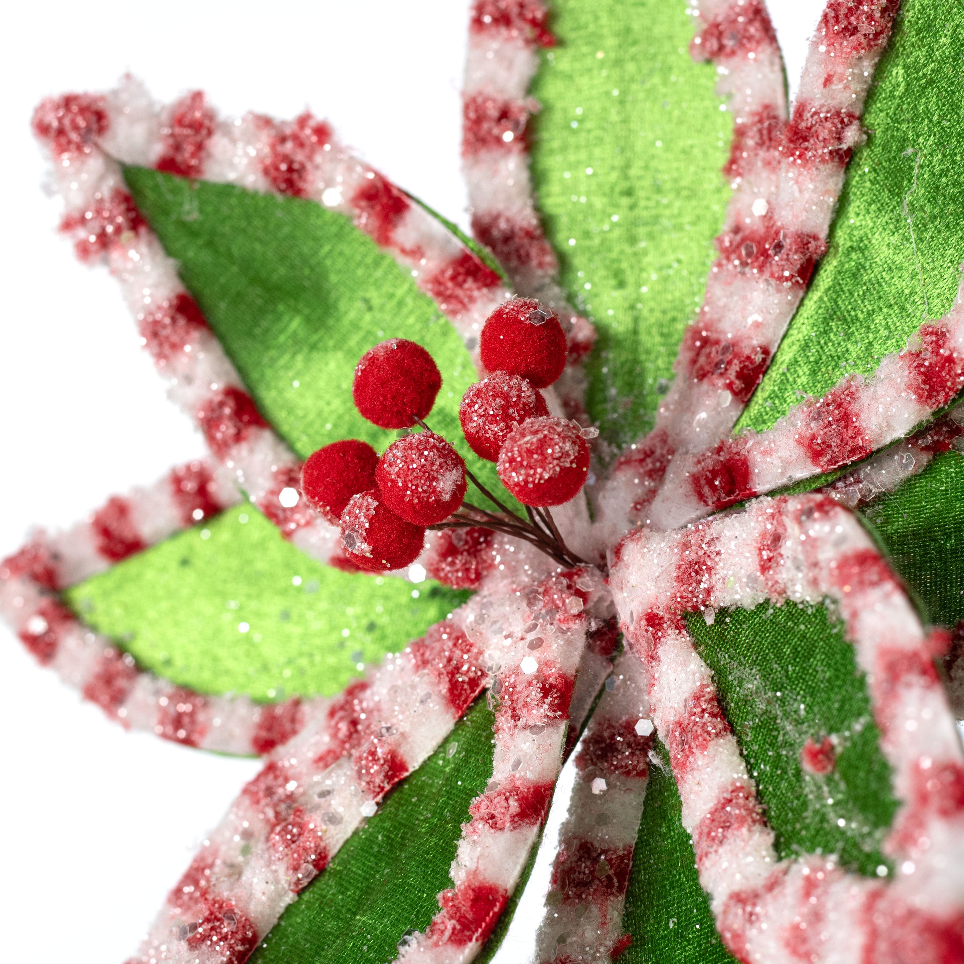 12" x 25" Velvet Stripe Edge Poinsettia Stem: Green, Red & White